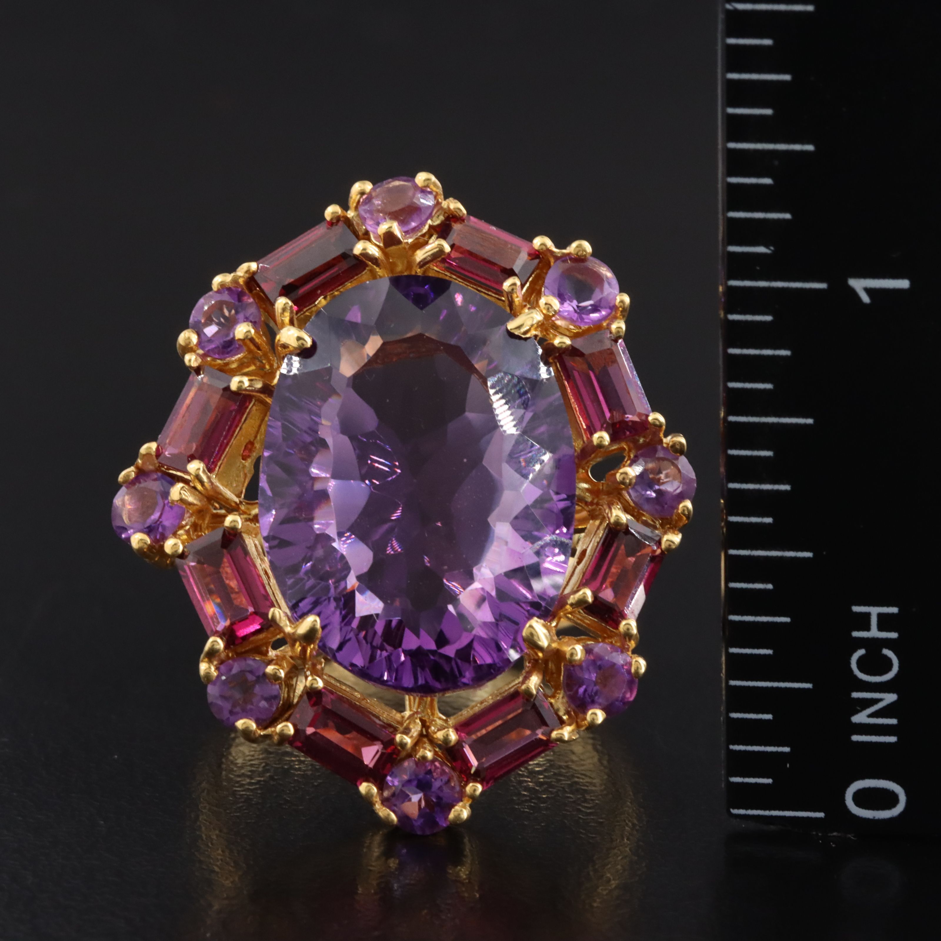 Sterling Amethyst and Rhodolite Garnet Halo Ring