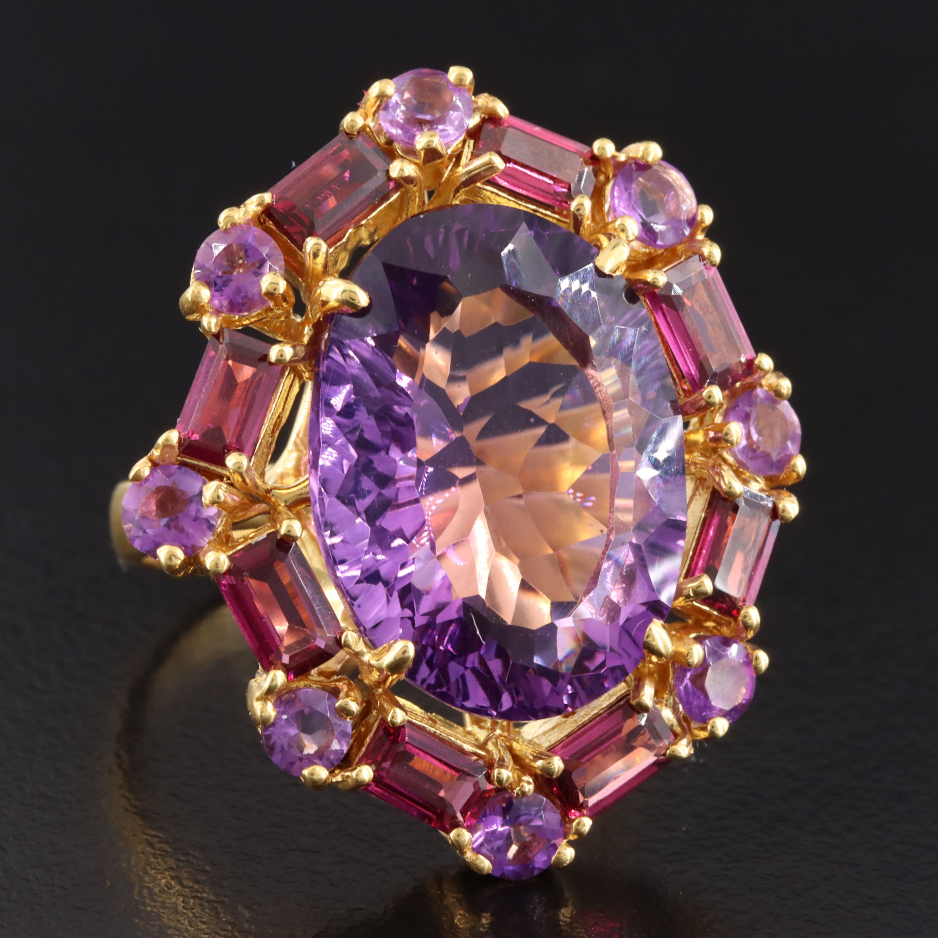 Sterling Amethyst and Rhodolite Garnet Halo Ring