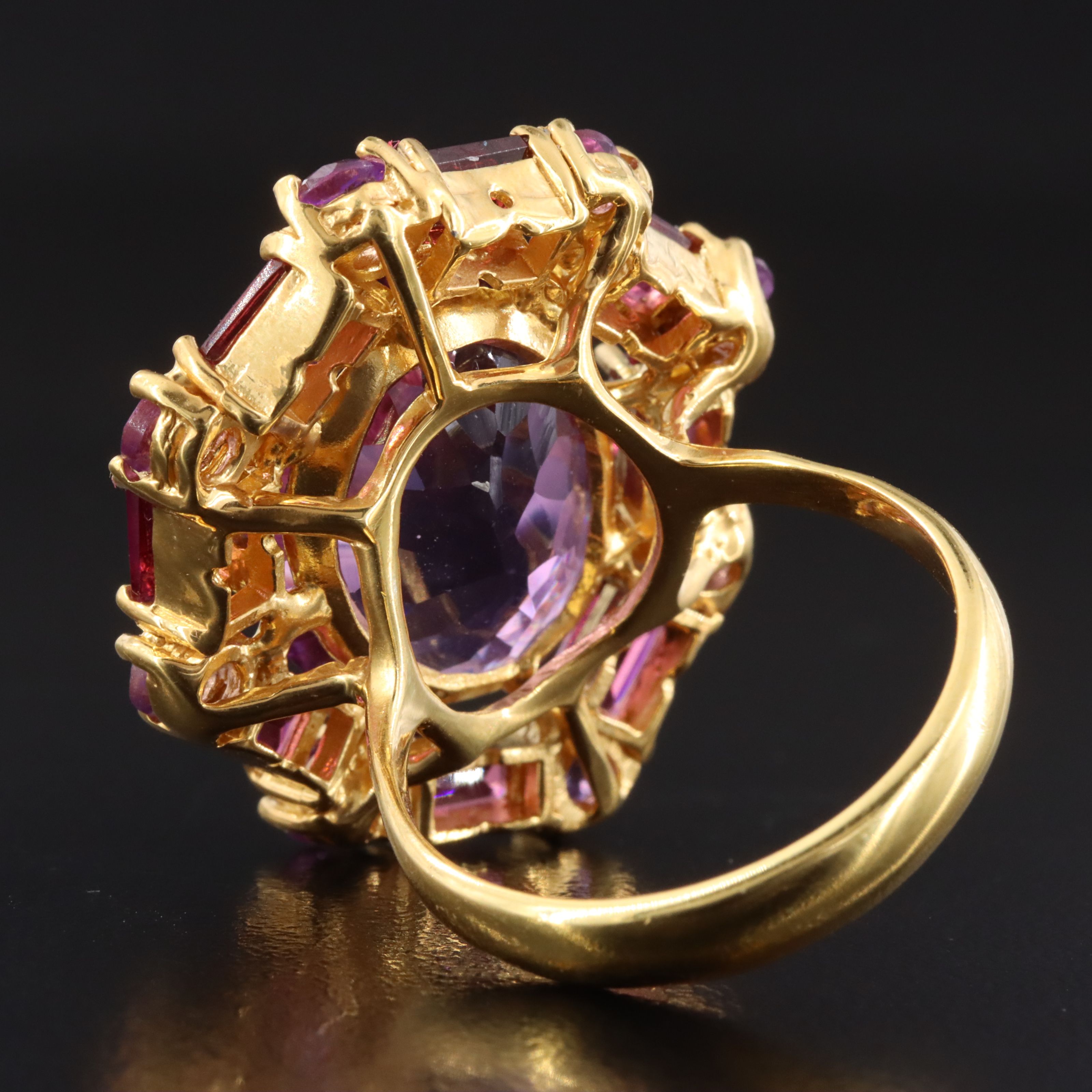 Sterling Amethyst and Rhodolite Garnet Halo Ring