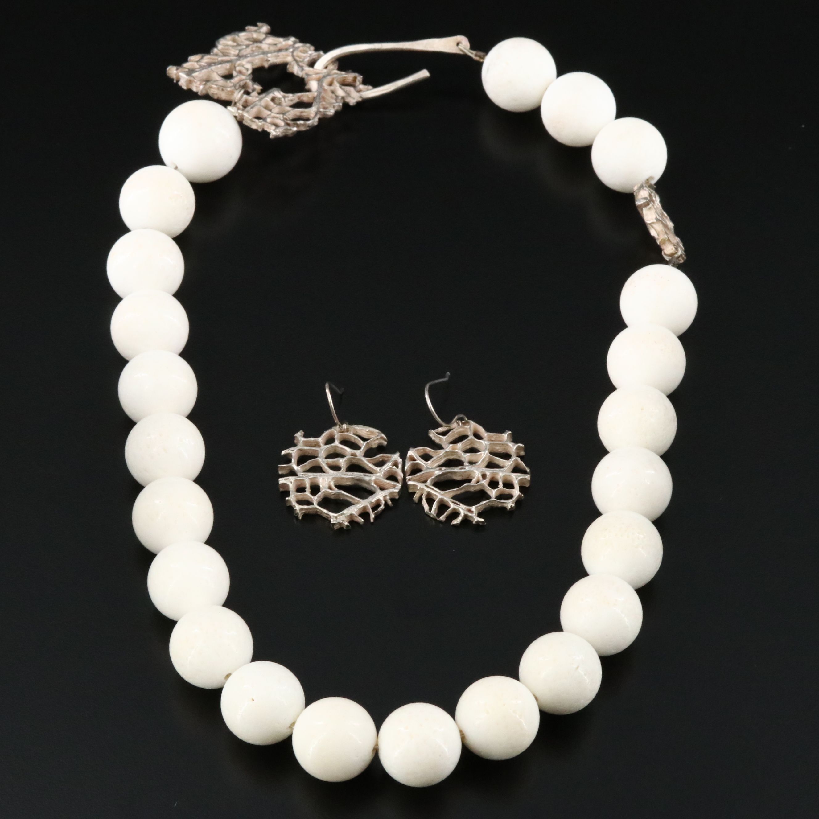 950 Silver Coral Necklace and Earrings Set