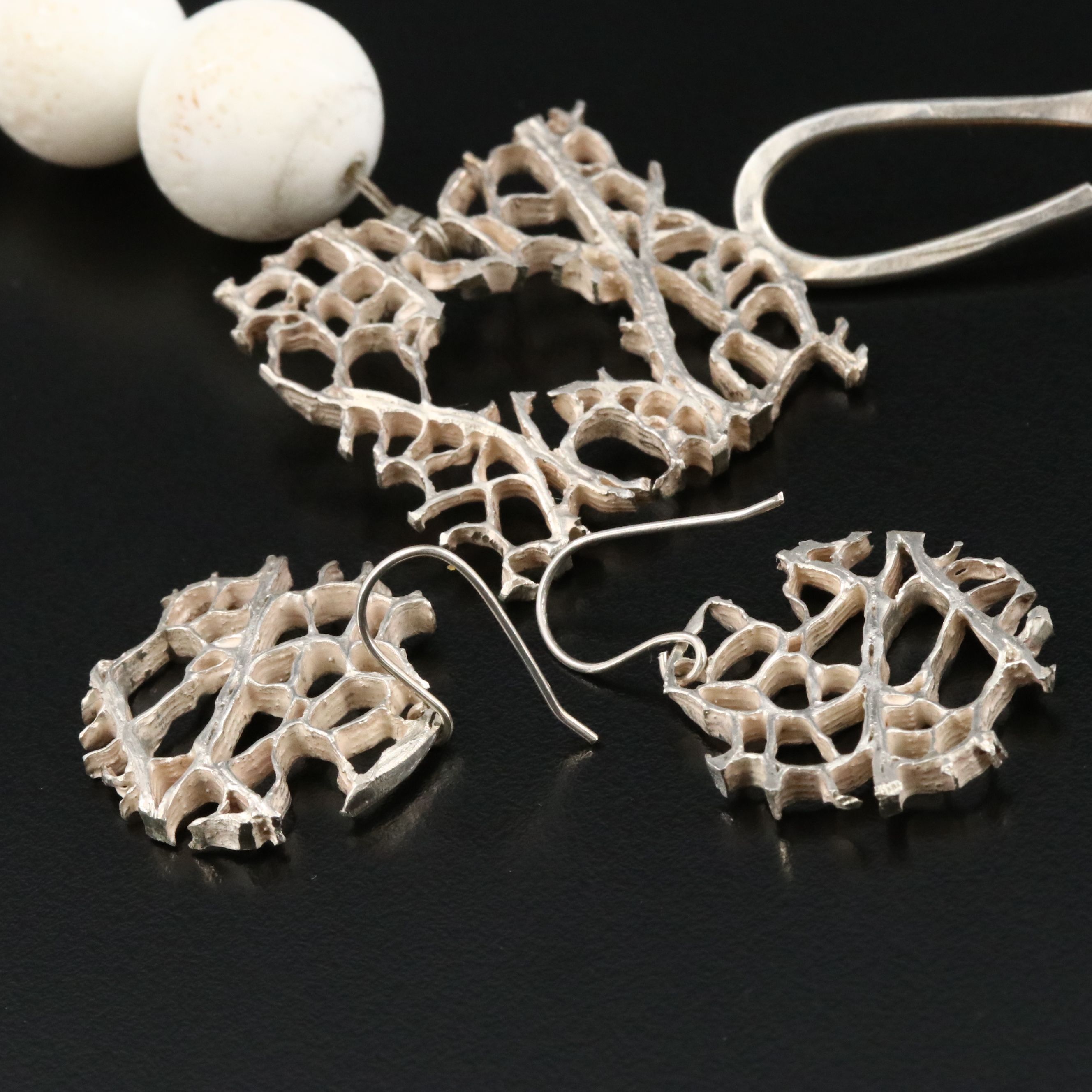 950 Silver Coral Necklace and Earrings Set