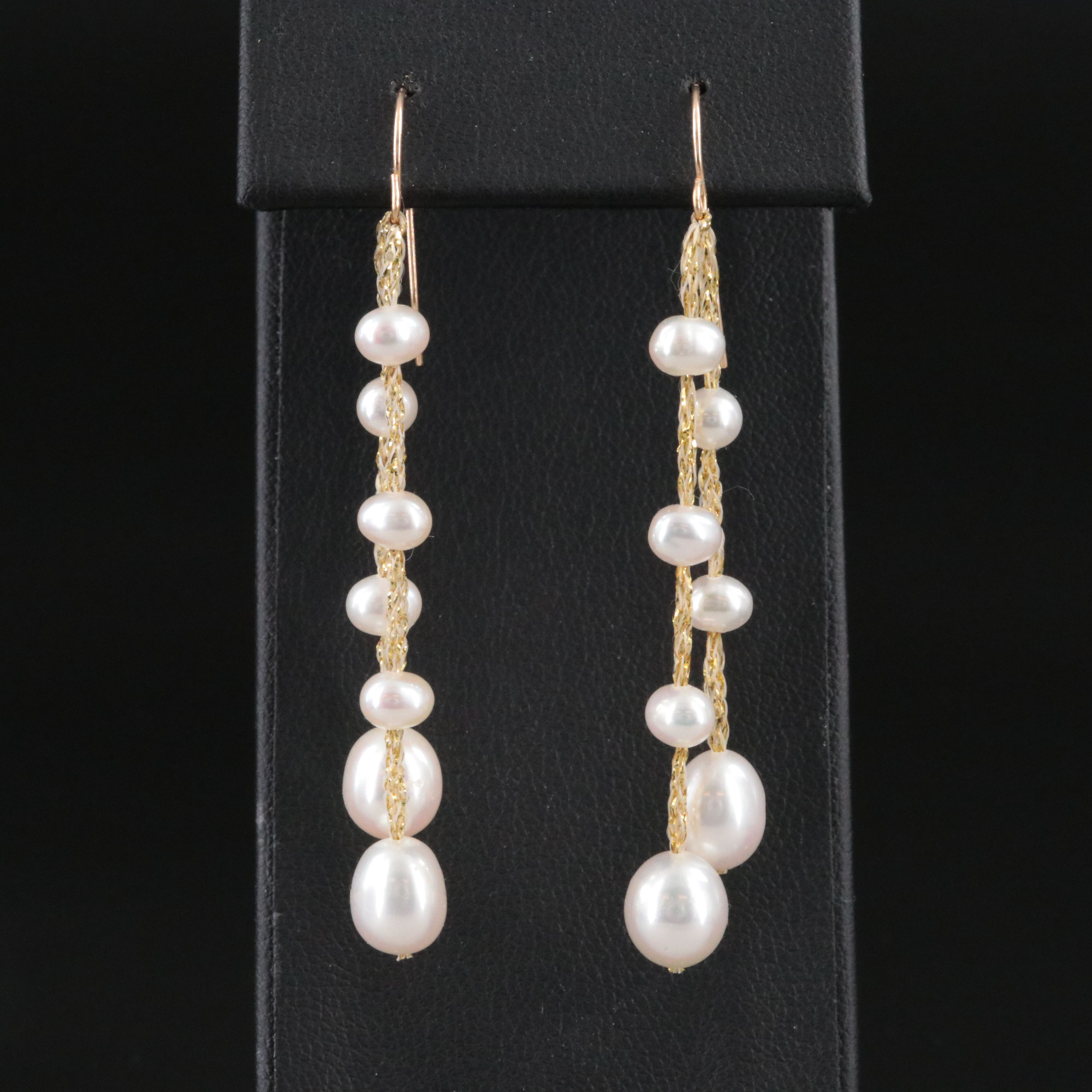 Pearl Station Earrings on Mesh Cord with 14K Findings