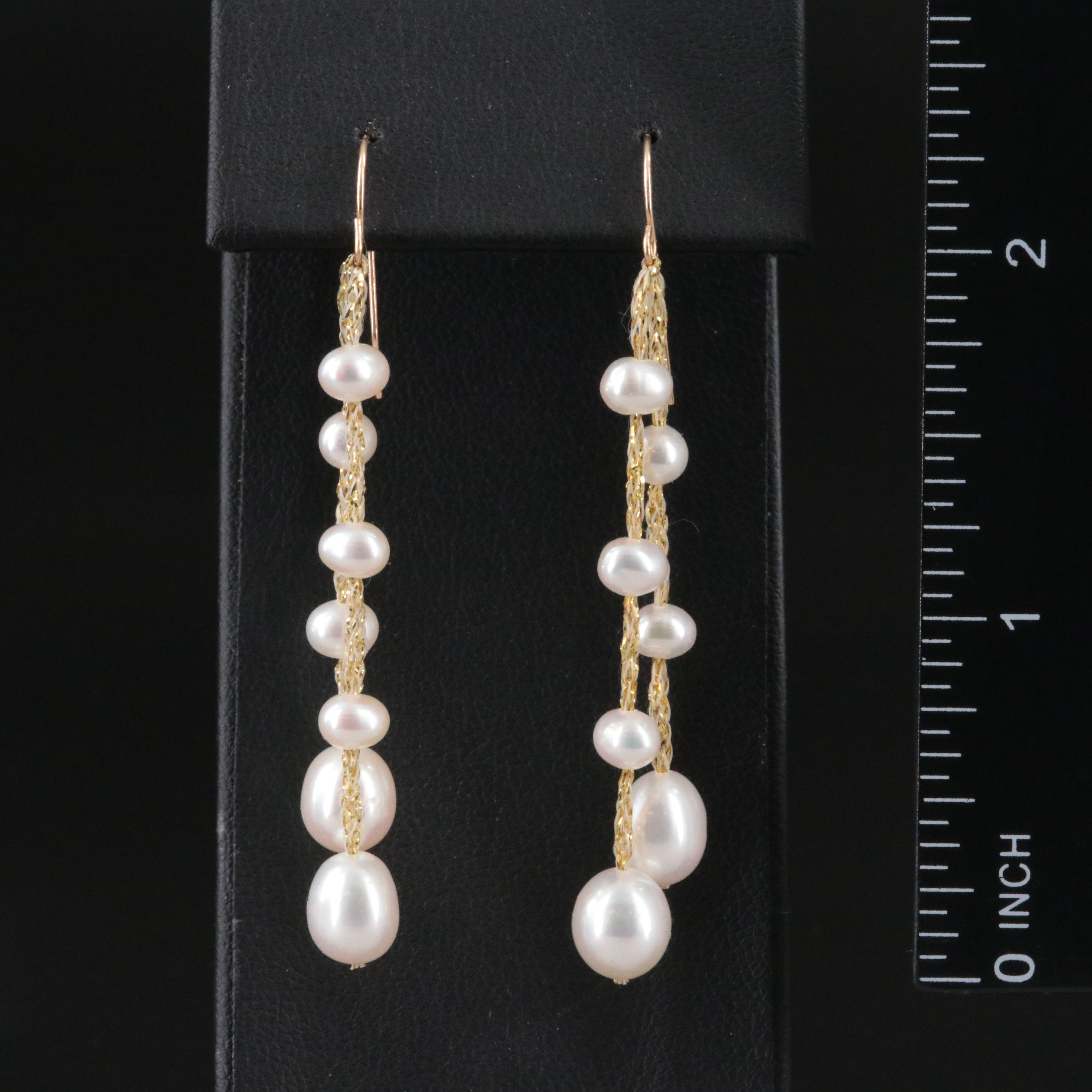 Pearl Station Earrings on Mesh Cord with 14K Findings