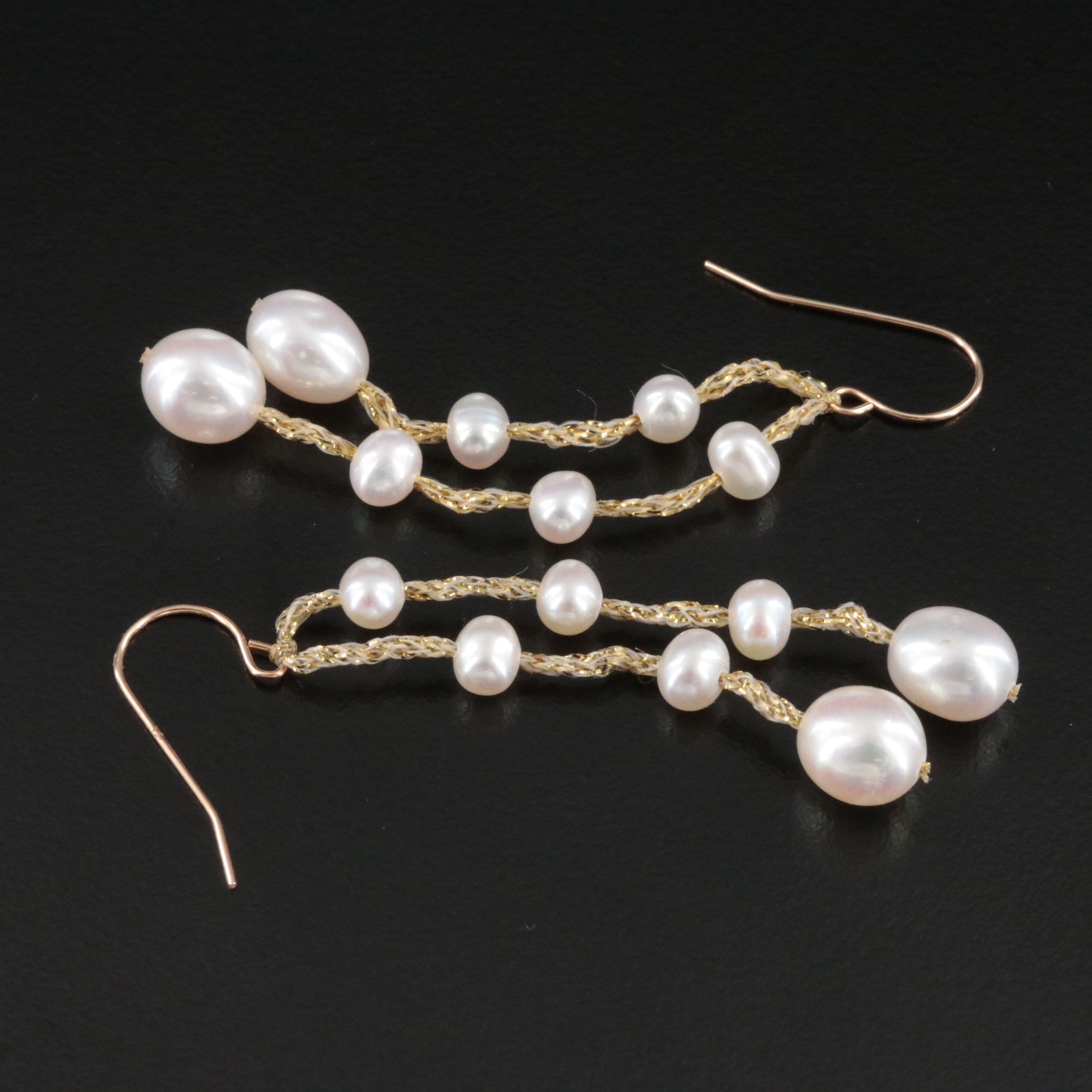 Pearl Station Earrings on Mesh Cord with 14K Findings