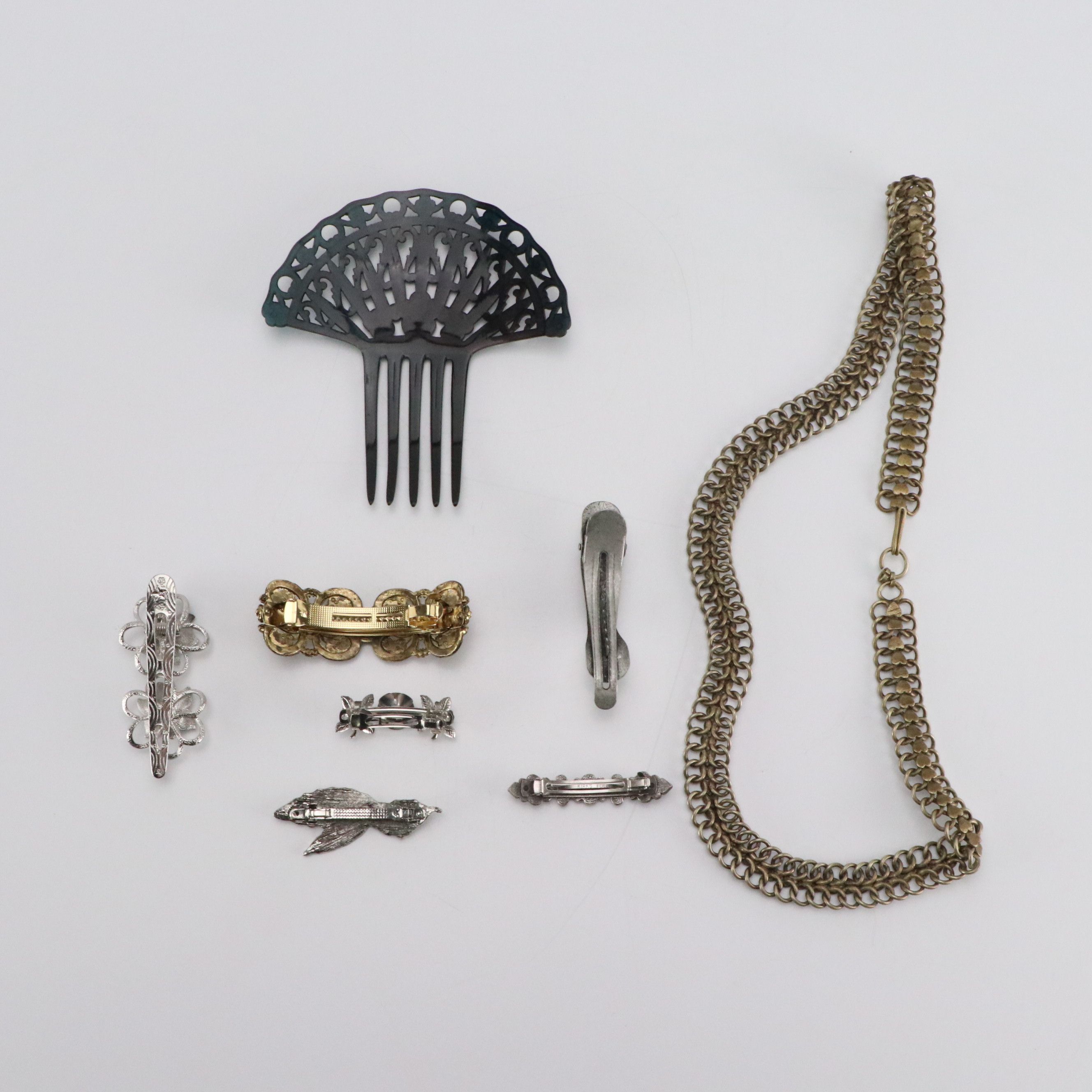 Brass Tone Metal Small Heart Chain Belt with Hair Accessories