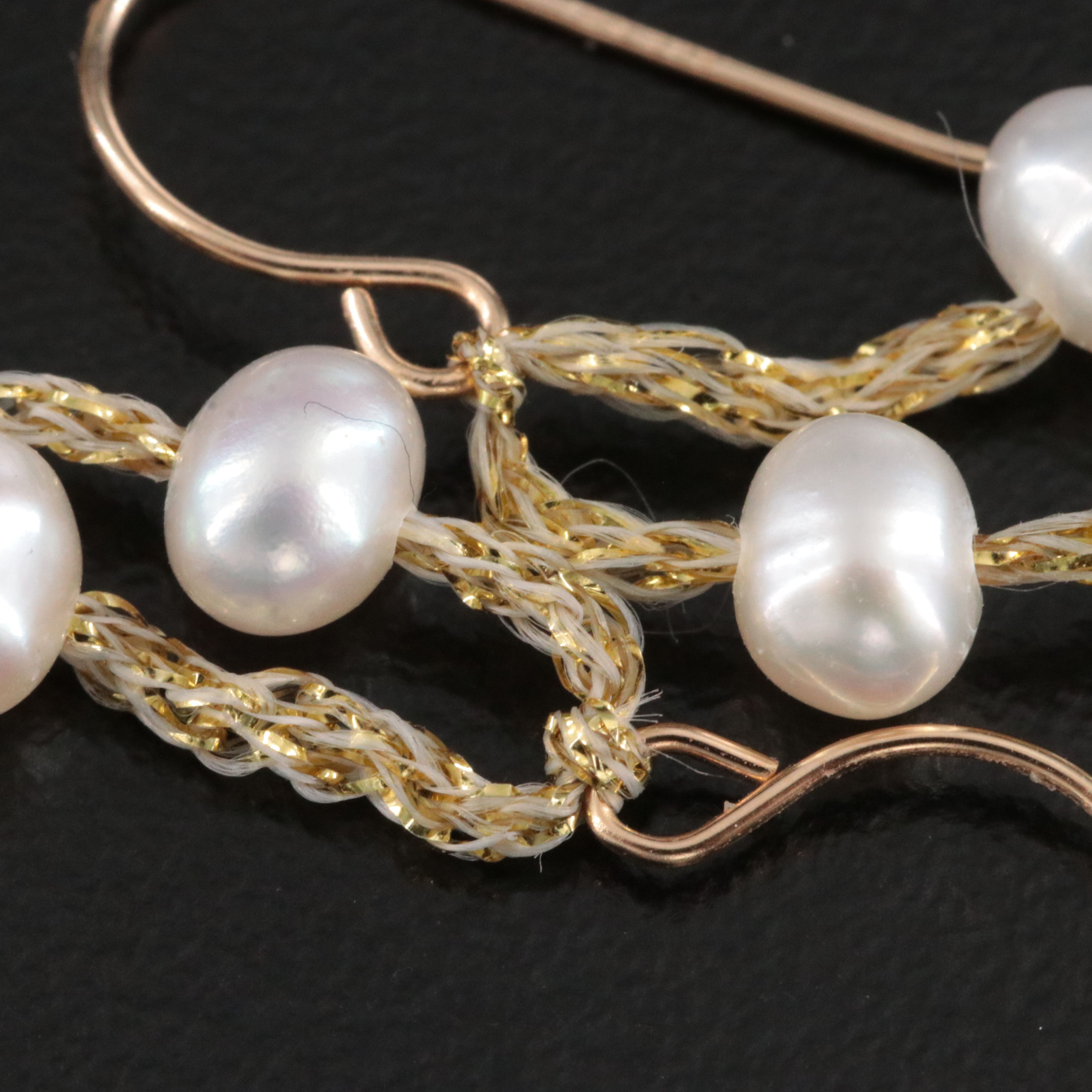 Pearl Station Earrings on Mesh Cord with 14K Findings
