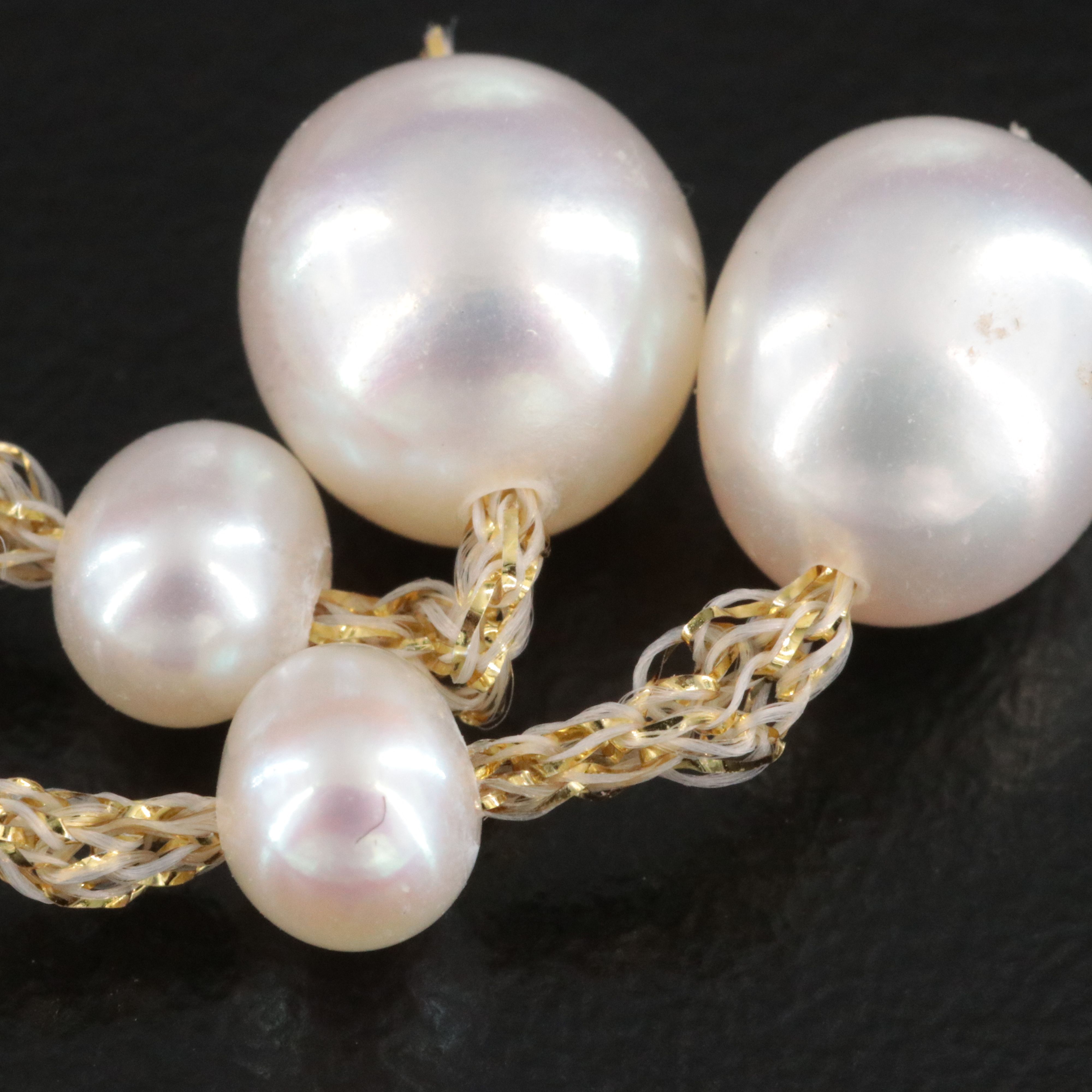 Pearl Station Earrings on Mesh Cord with 14K Findings