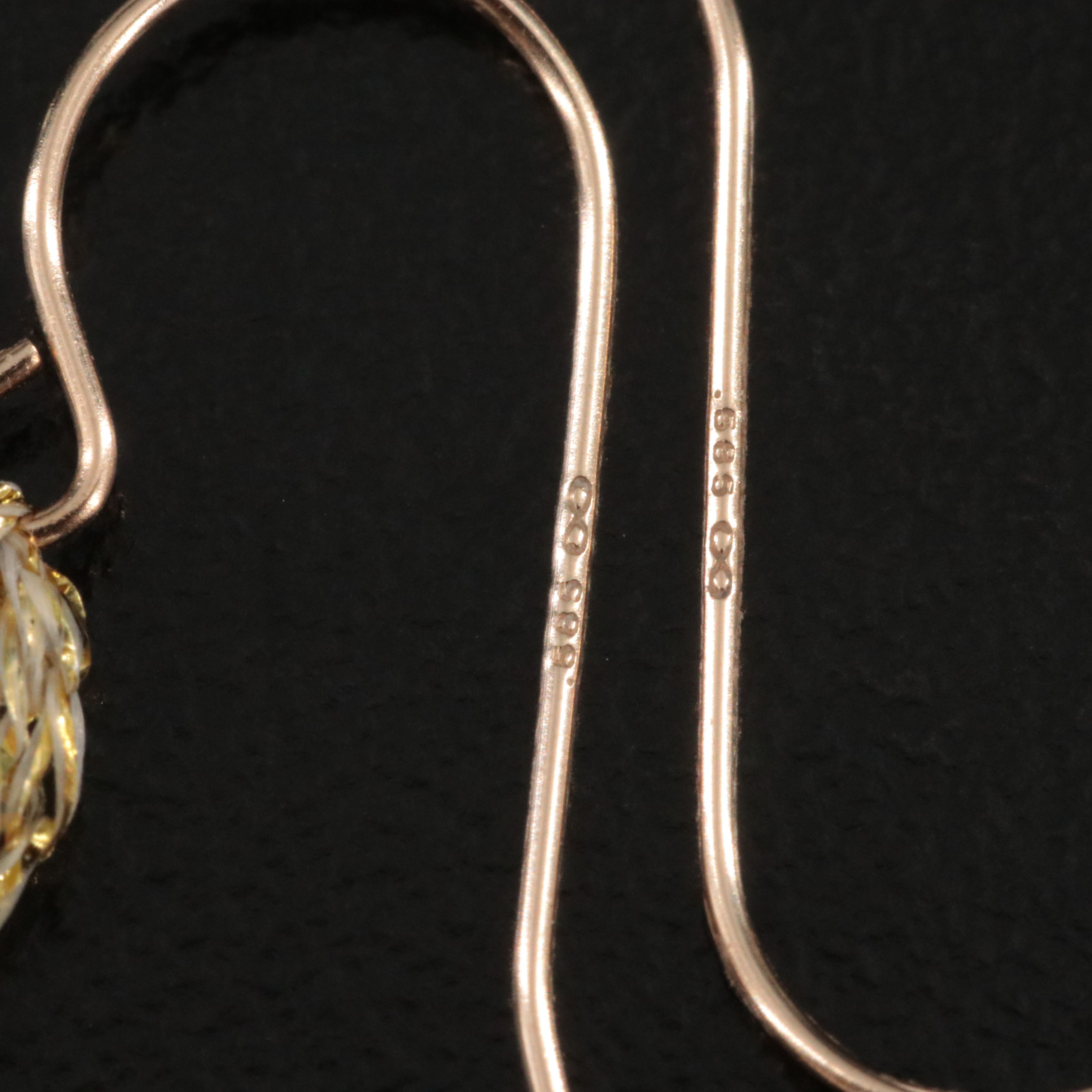 Pearl Station Earrings on Mesh Cord with 14K Findings