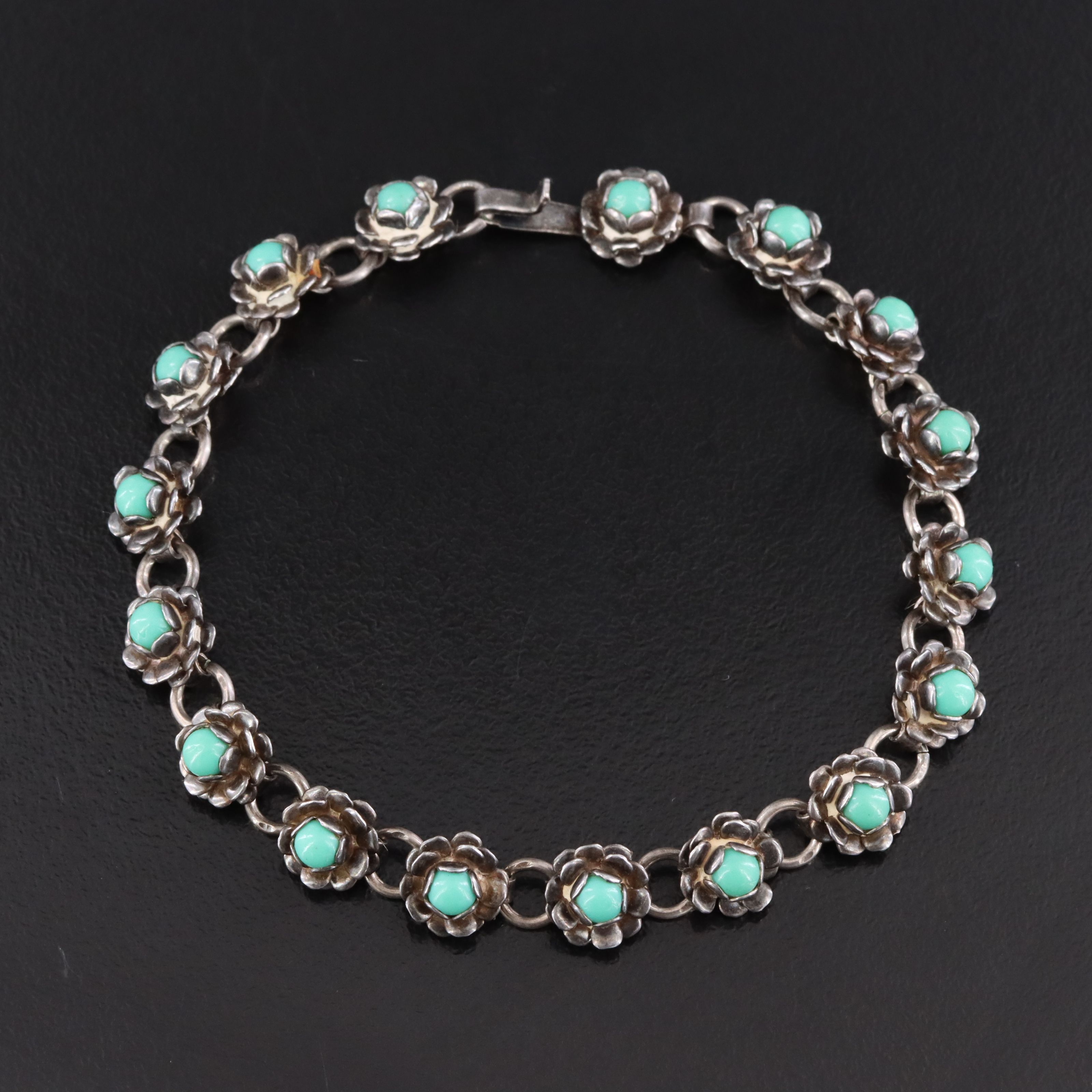 Vintage Mexican Sterling Floral Link Bracelet