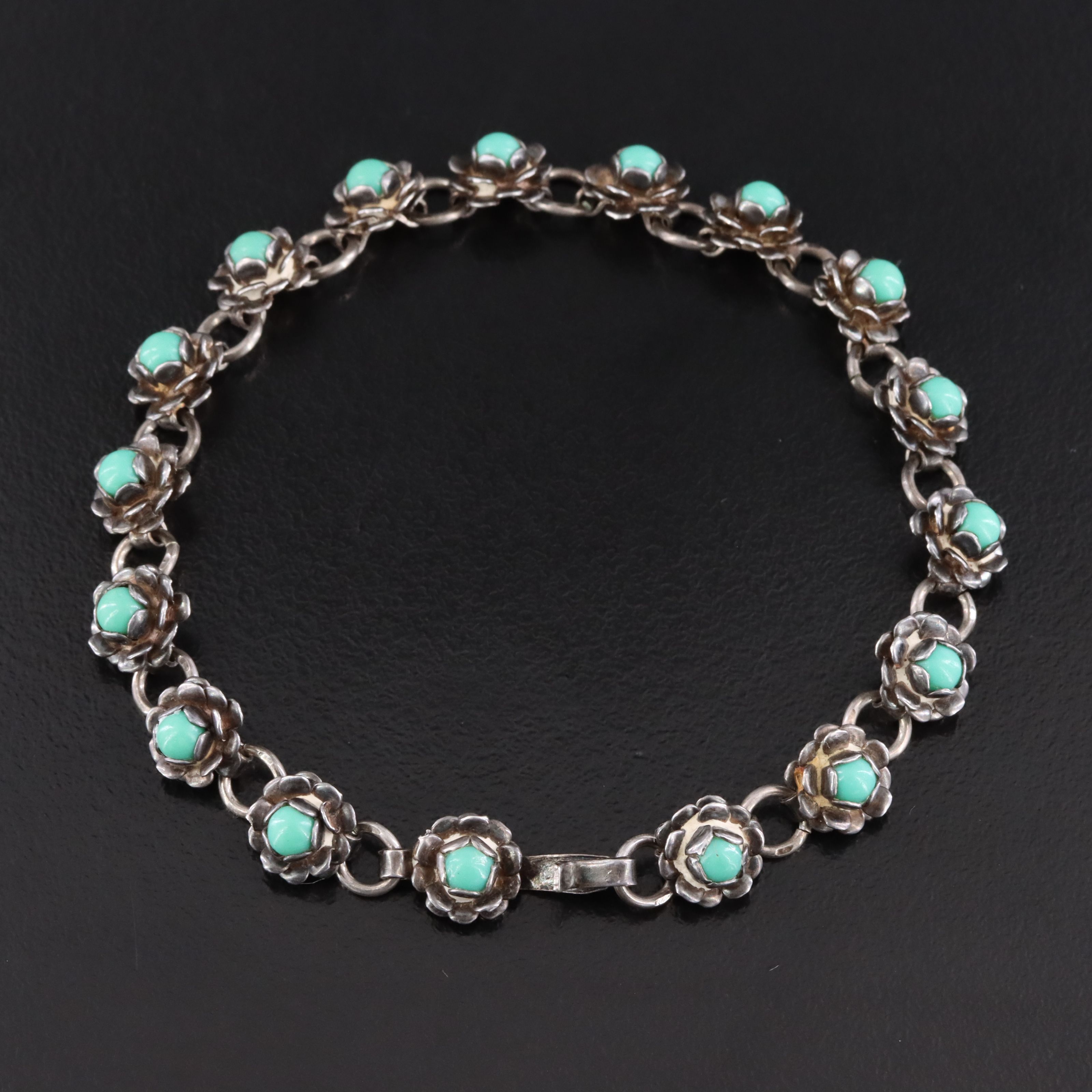 Vintage Mexican Sterling Floral Link Bracelet