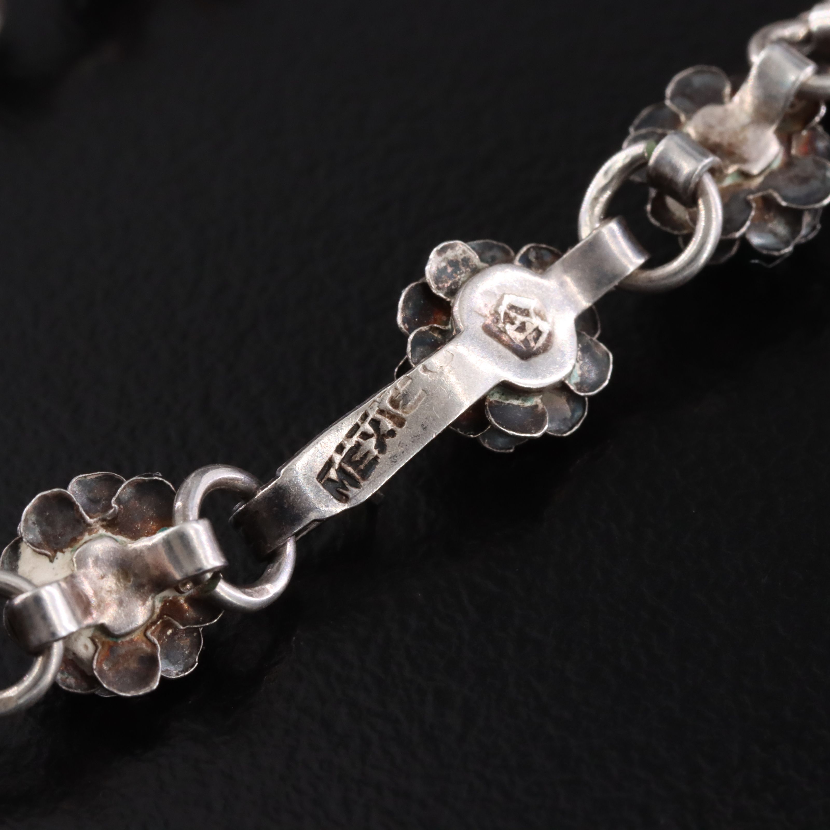 Vintage Mexican Sterling Floral Link Bracelet