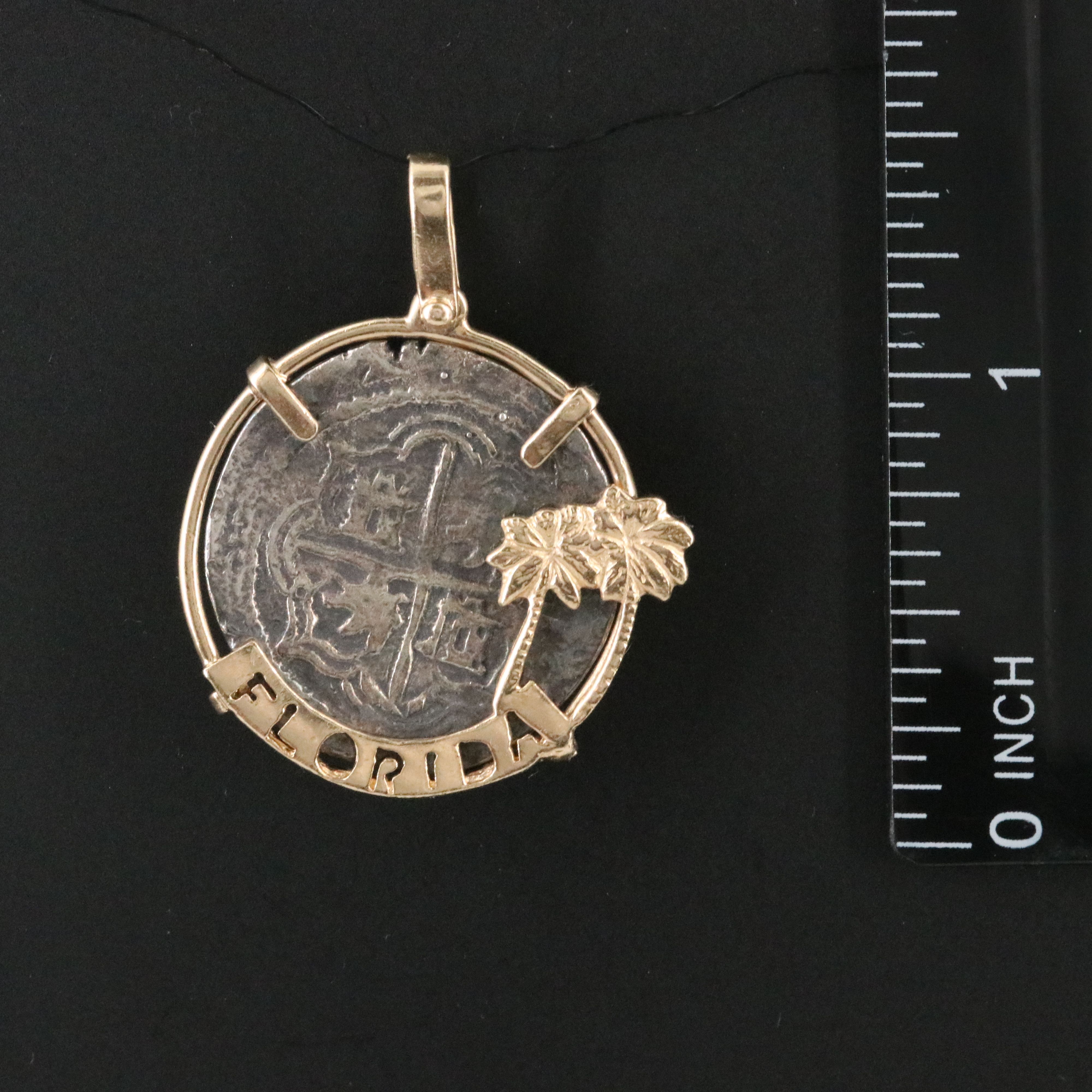 10K and 14K Souvenir Pendant with Reproduction Spanish "Shipwreck" Silver Coin