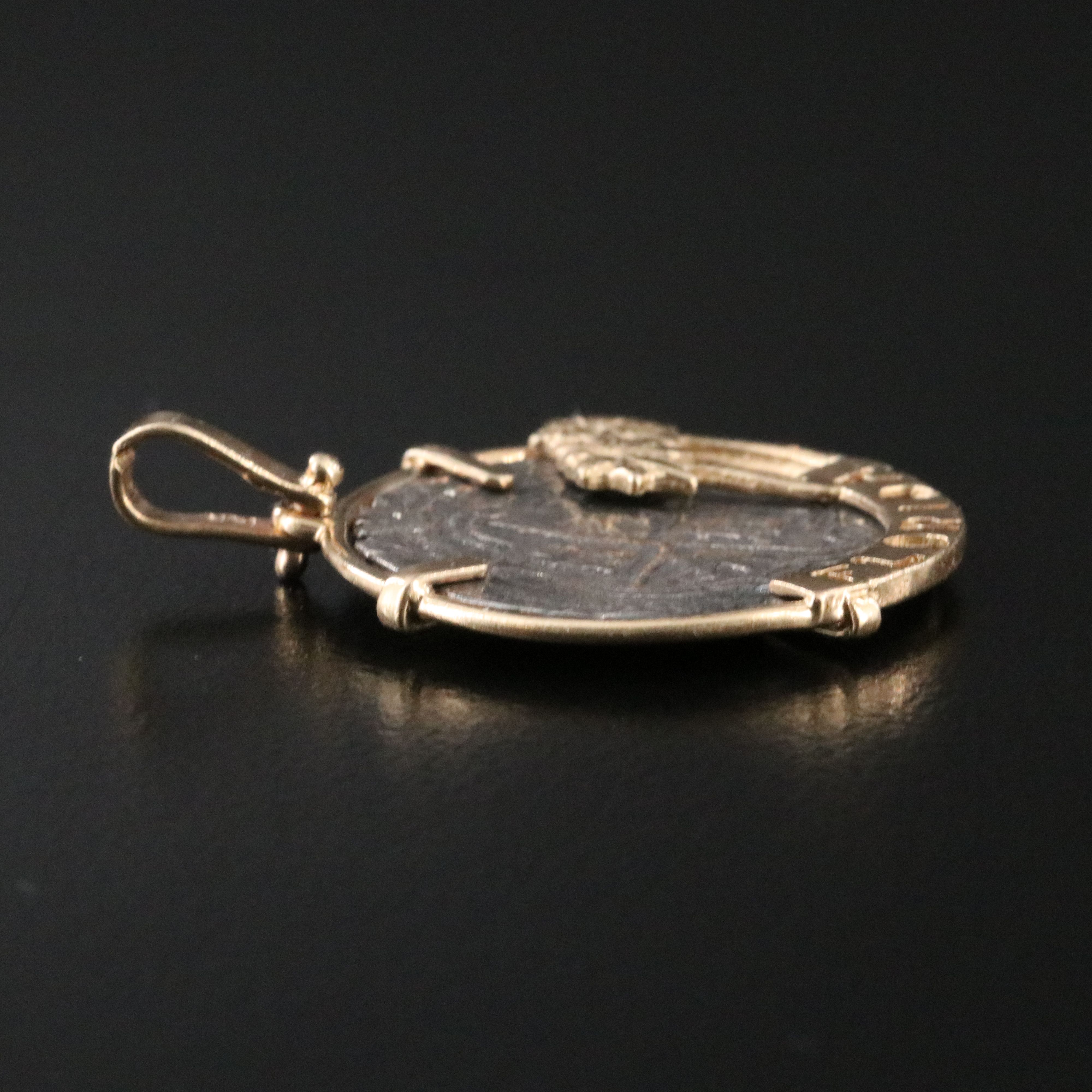 10K and 14K Souvenir Pendant with Reproduction Spanish "Shipwreck" Silver Coin