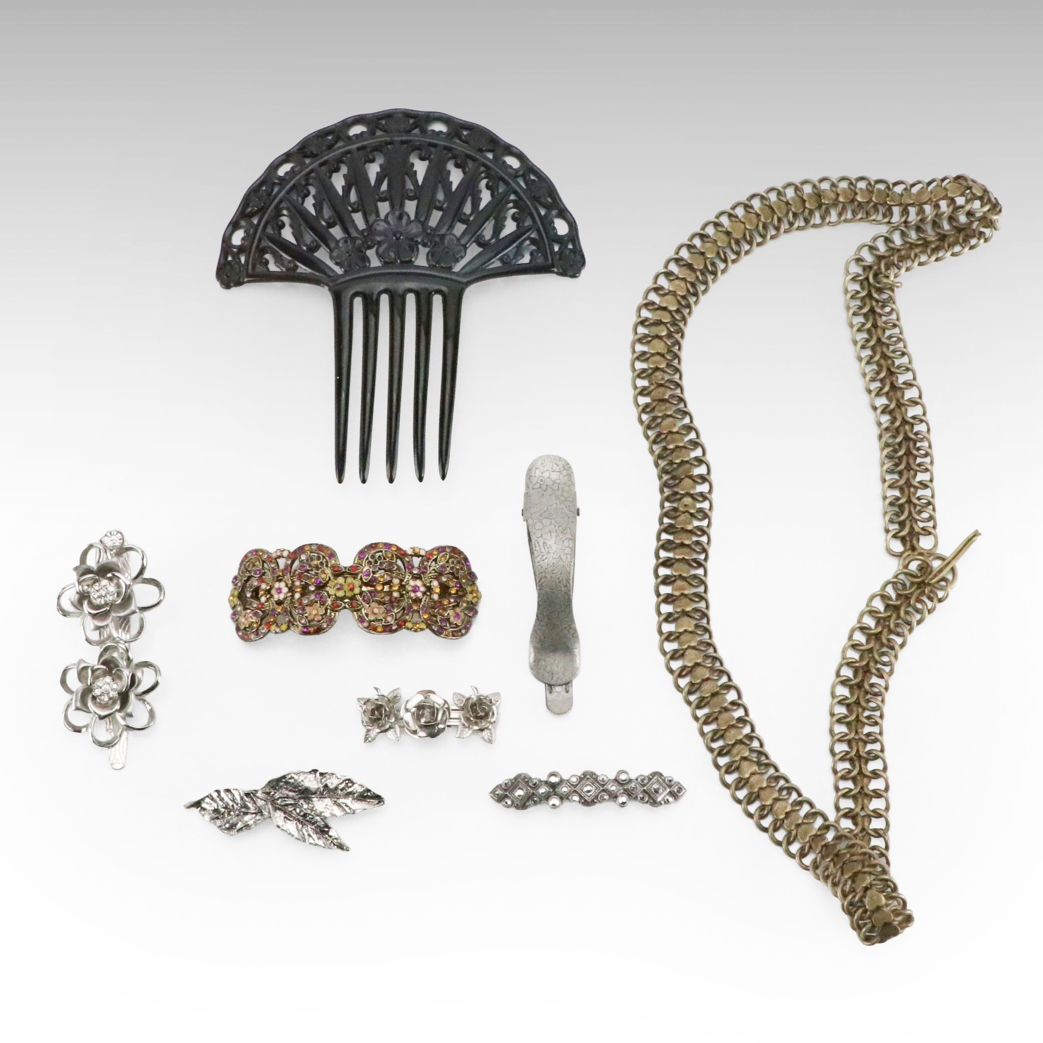 Brass Tone Metal Small Heart Chain Belt with Hair Accessories