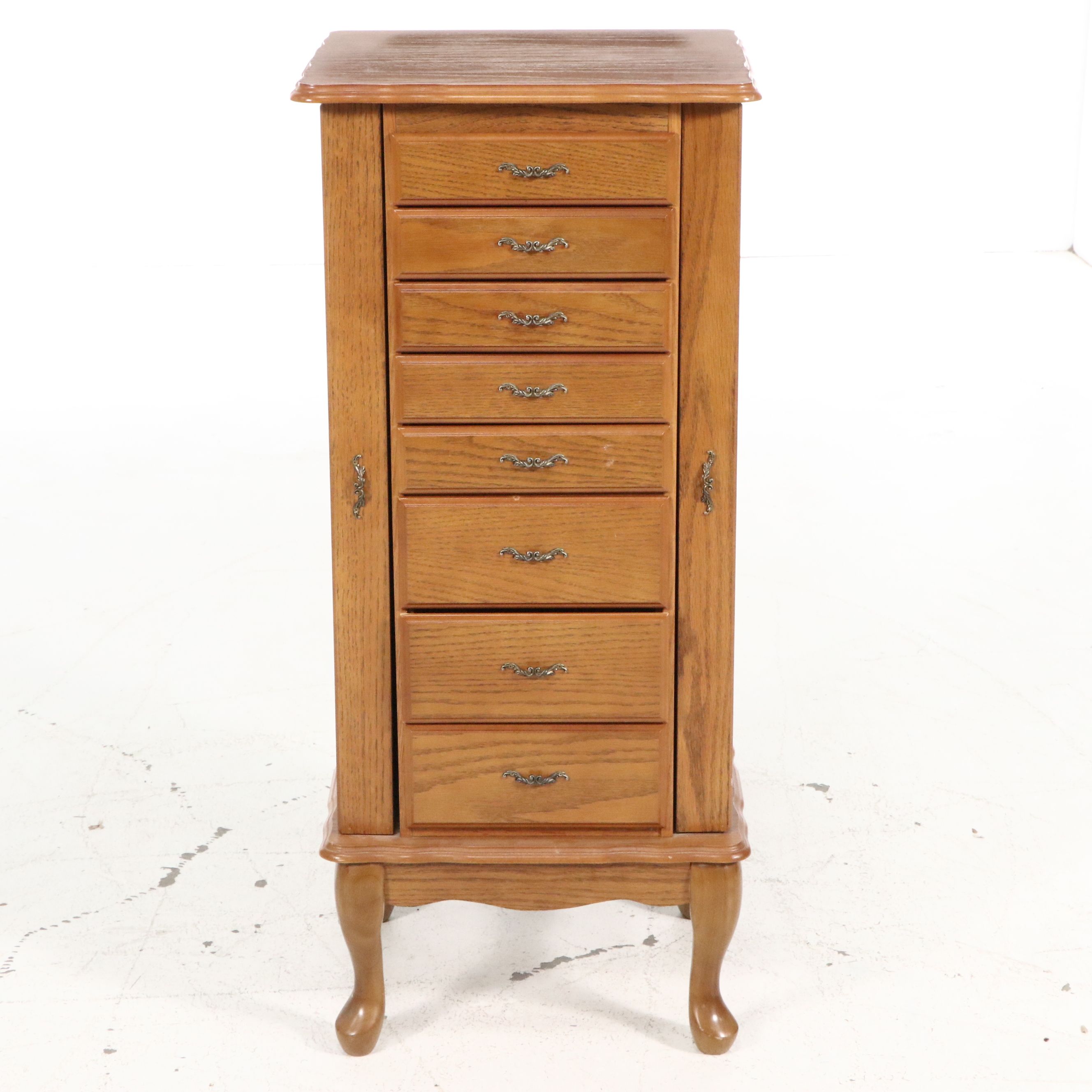 Powell Furniture Queen Anne Style Oak Jewelry Armoire, 1989