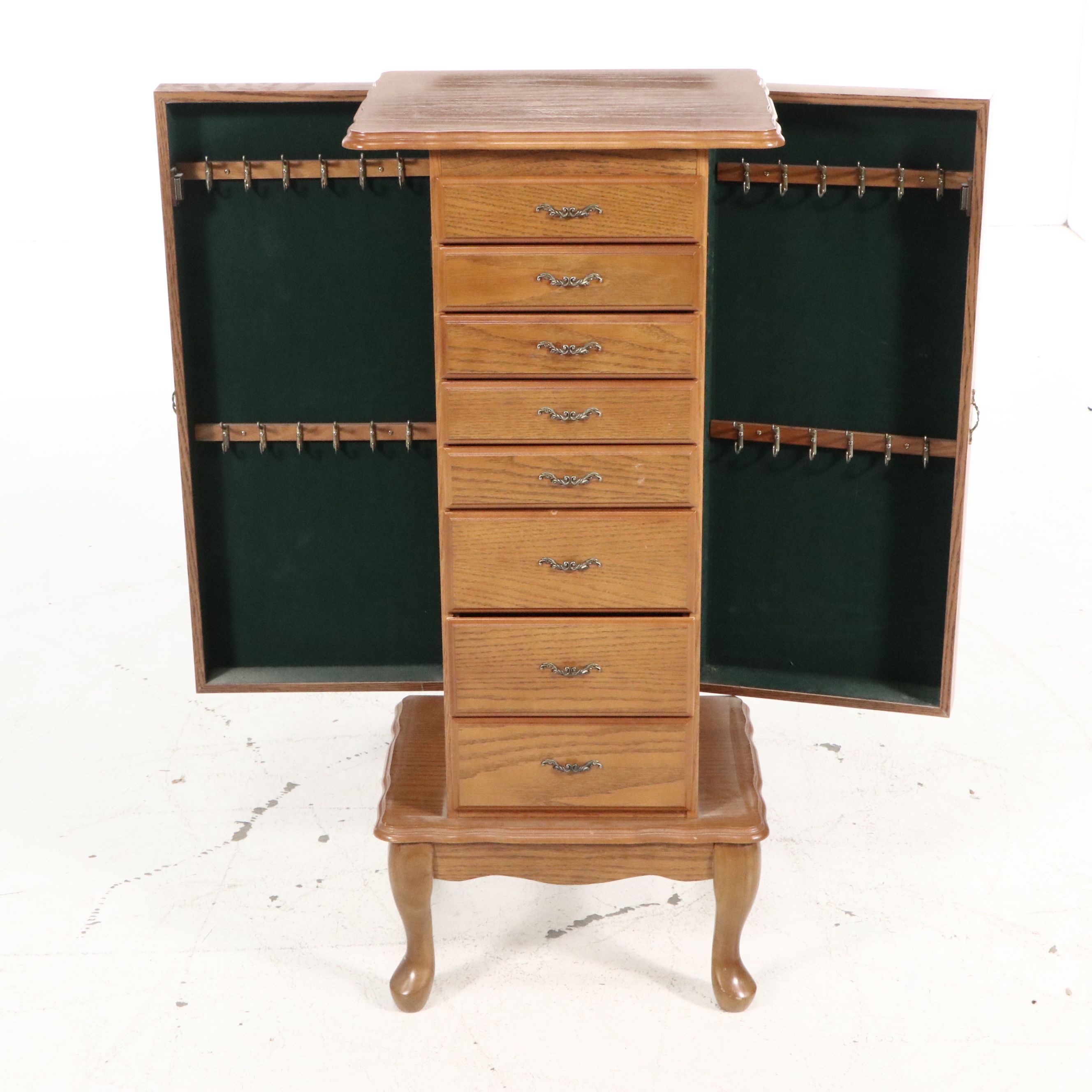 Powell Furniture Queen Anne Style Oak Jewelry Armoire, 1989