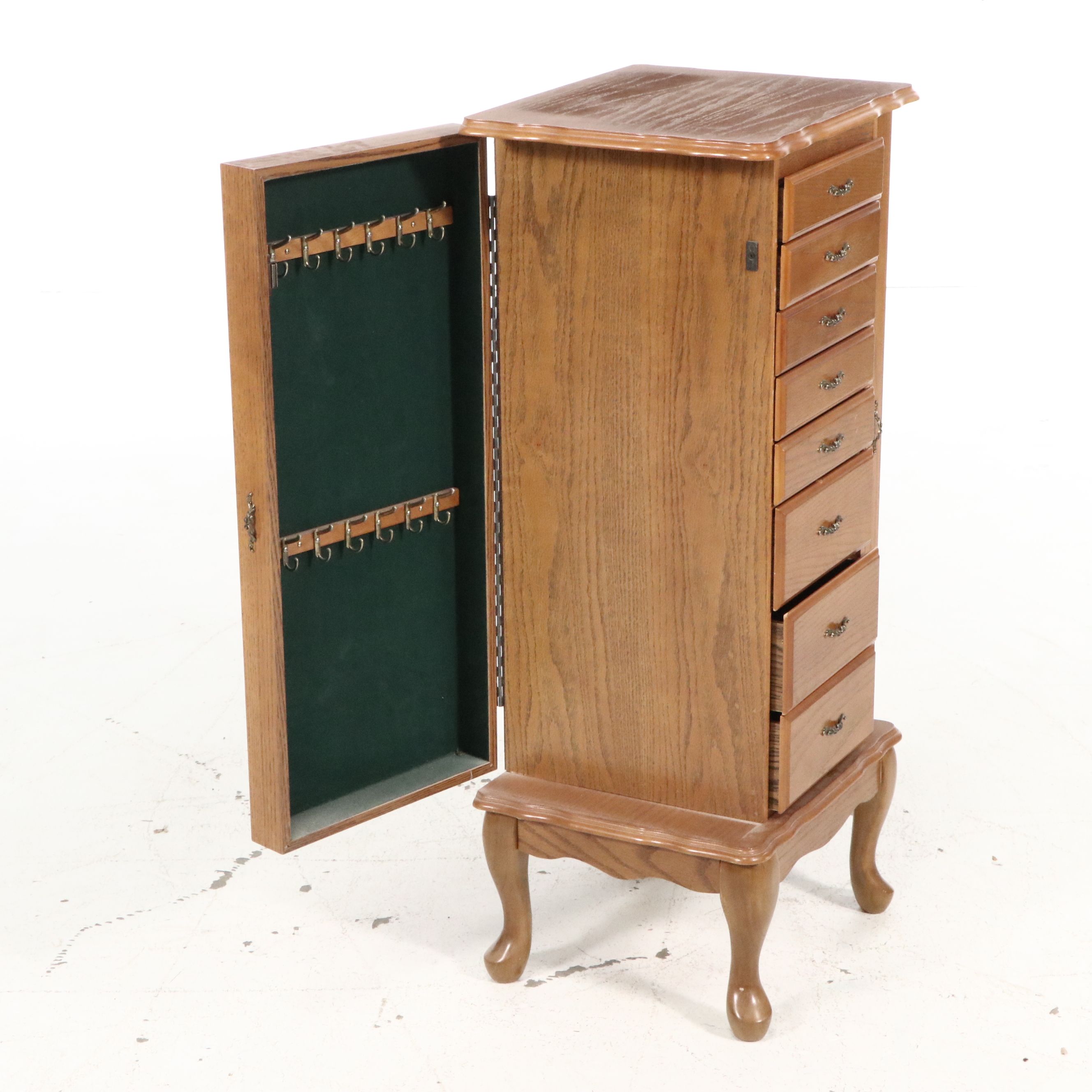 Powell Furniture Queen Anne Style Oak Jewelry Armoire, 1989