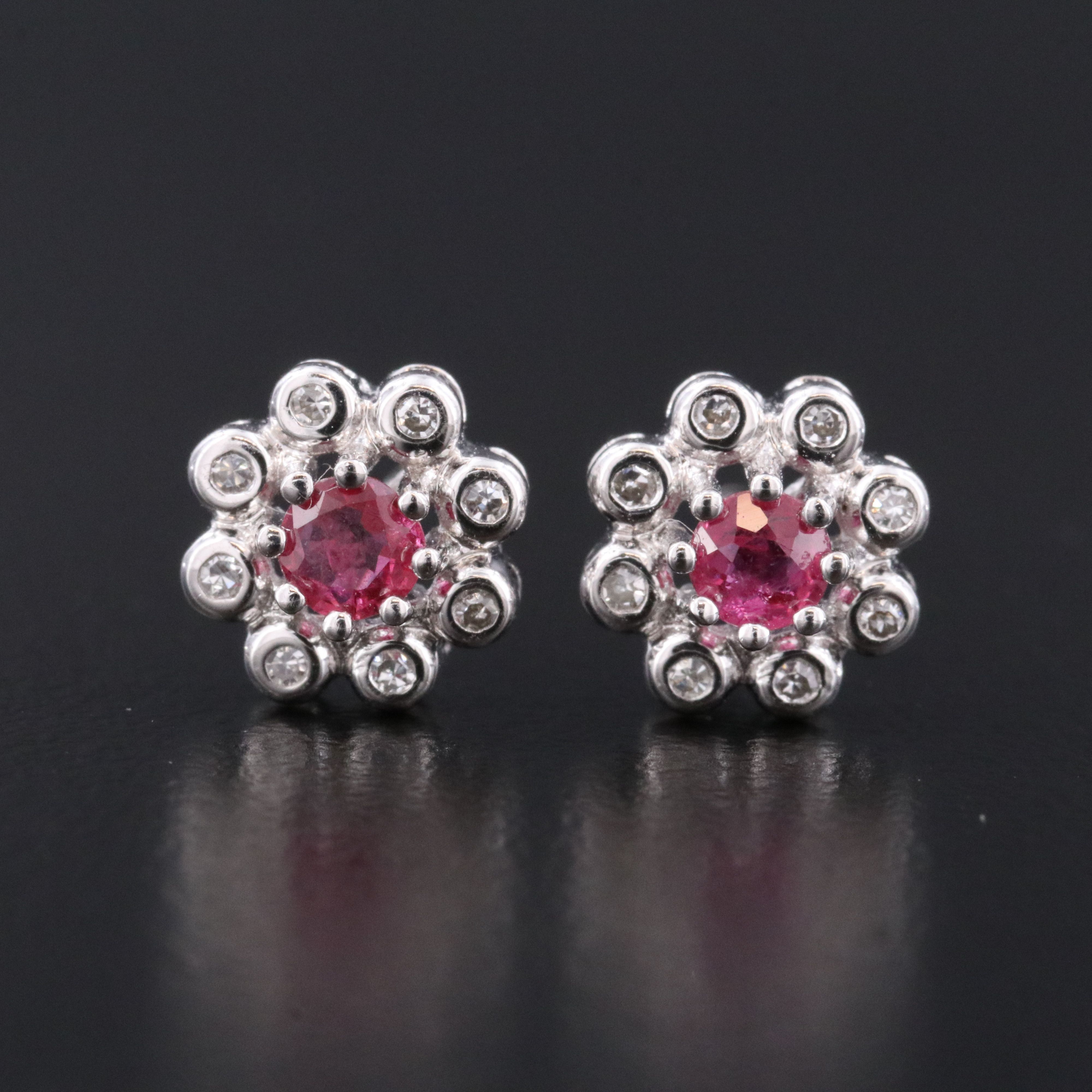 14K Ruby and Diamond Stud Earrings