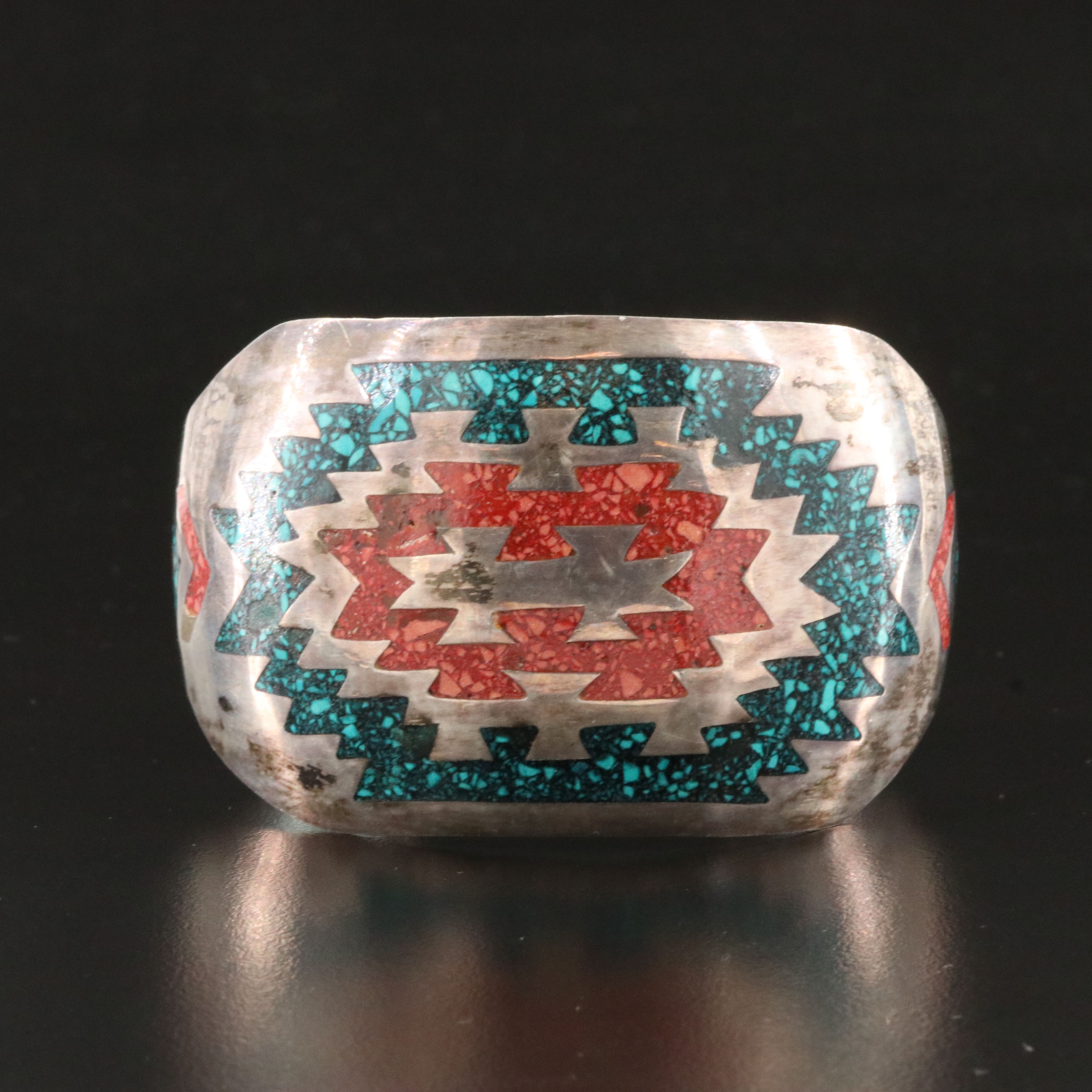 Sterling Chip Stone Inlay Cuff