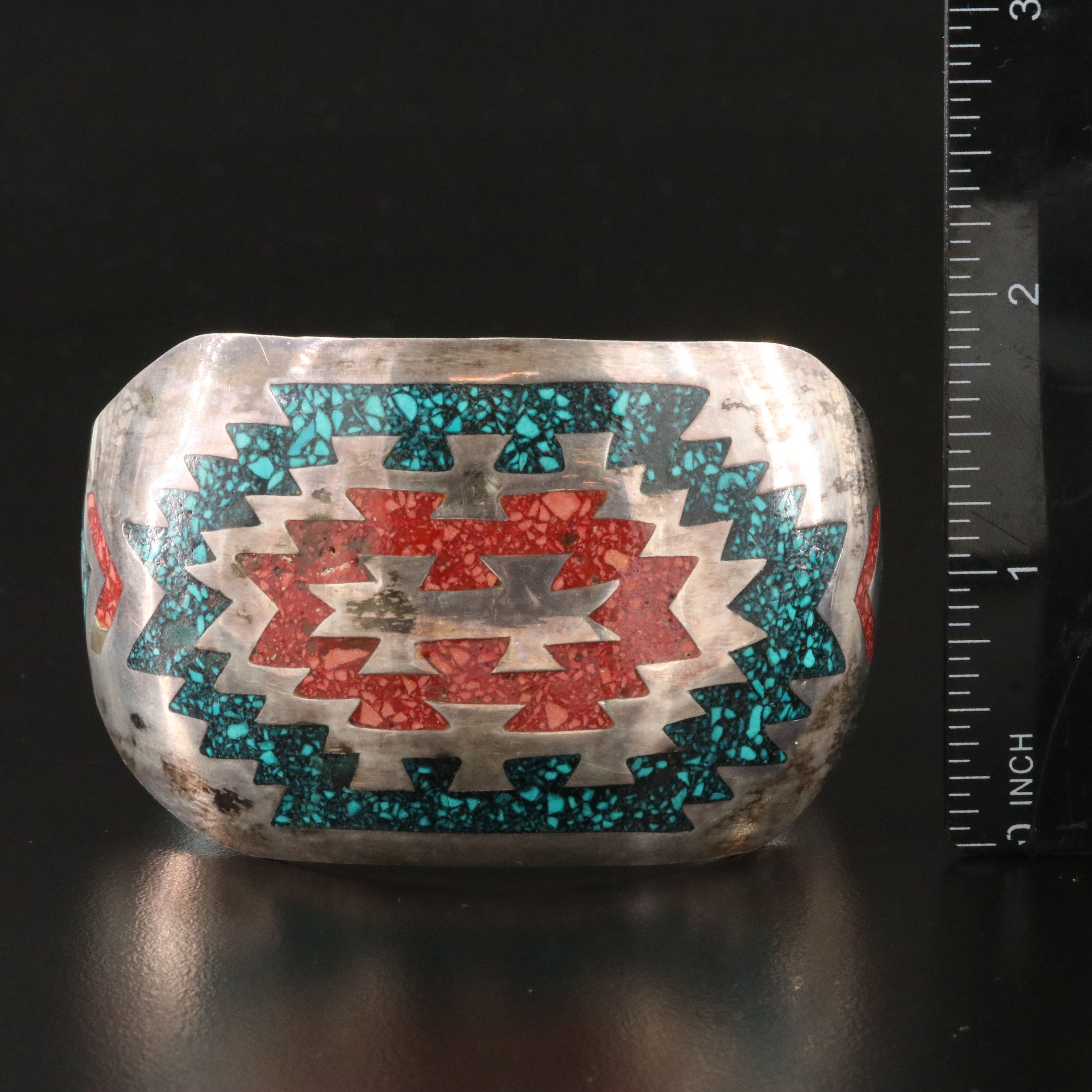 Sterling Chip Stone Inlay Cuff