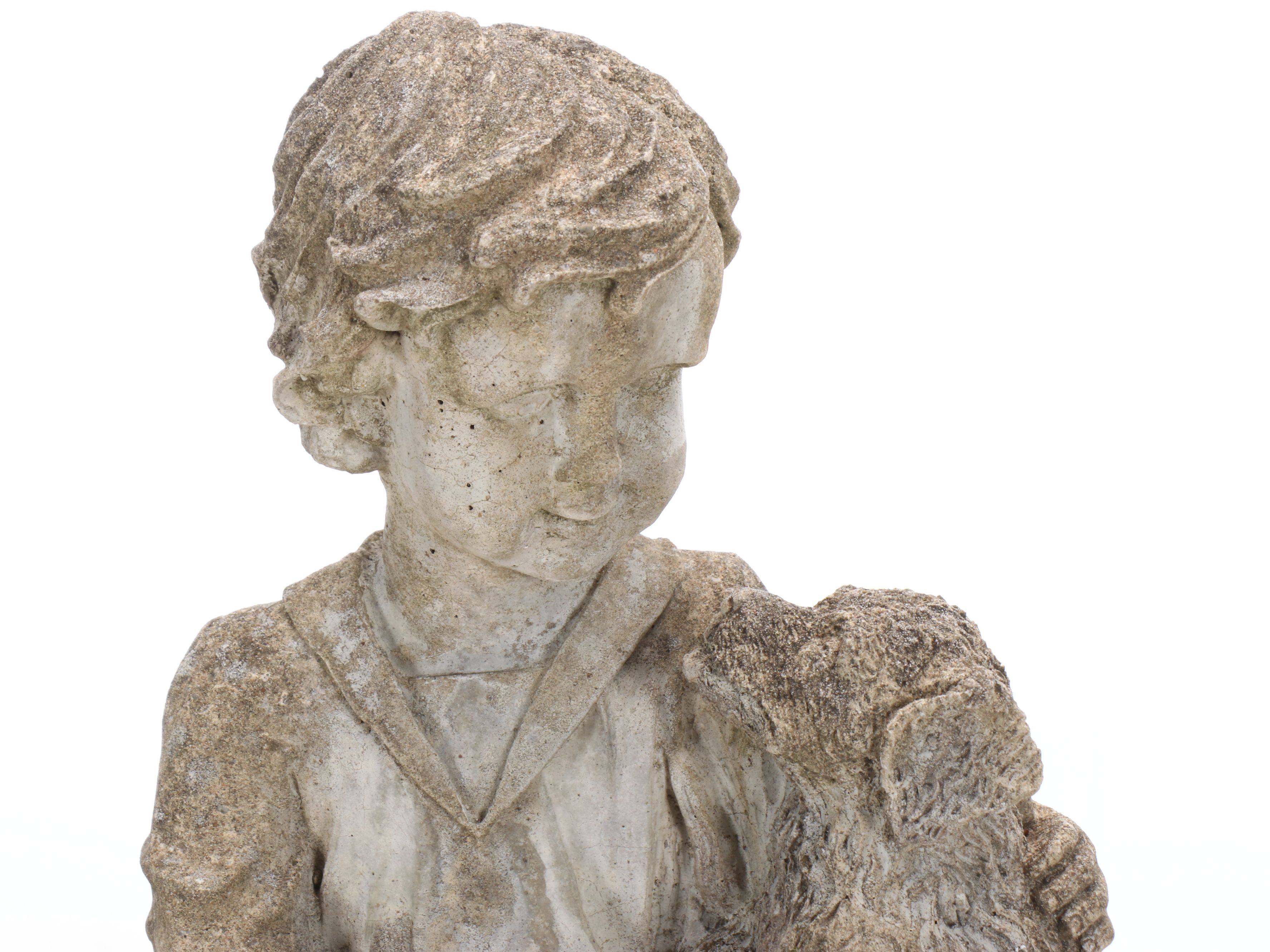 Seated Child and Dog Cast Concrete Garden Statue | EBTH