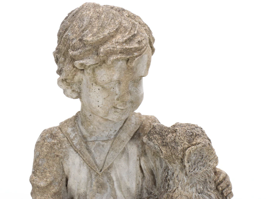 Seated Child and Dog Cast Concrete Garden Statue | EBTH