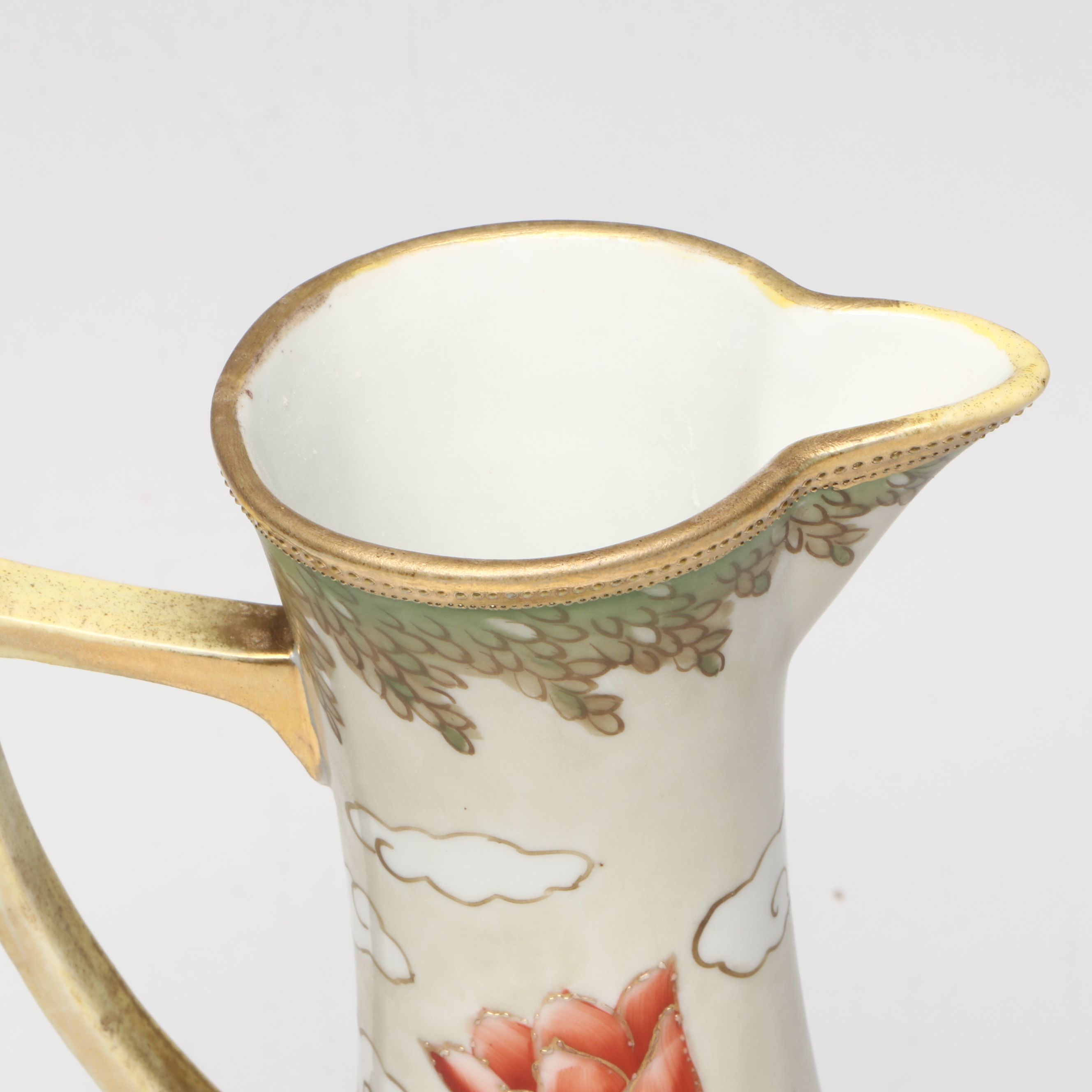 Nippon Art Nouveau Style Hand-Painted Gilt Porcelain Ewer, Early 20th Century
