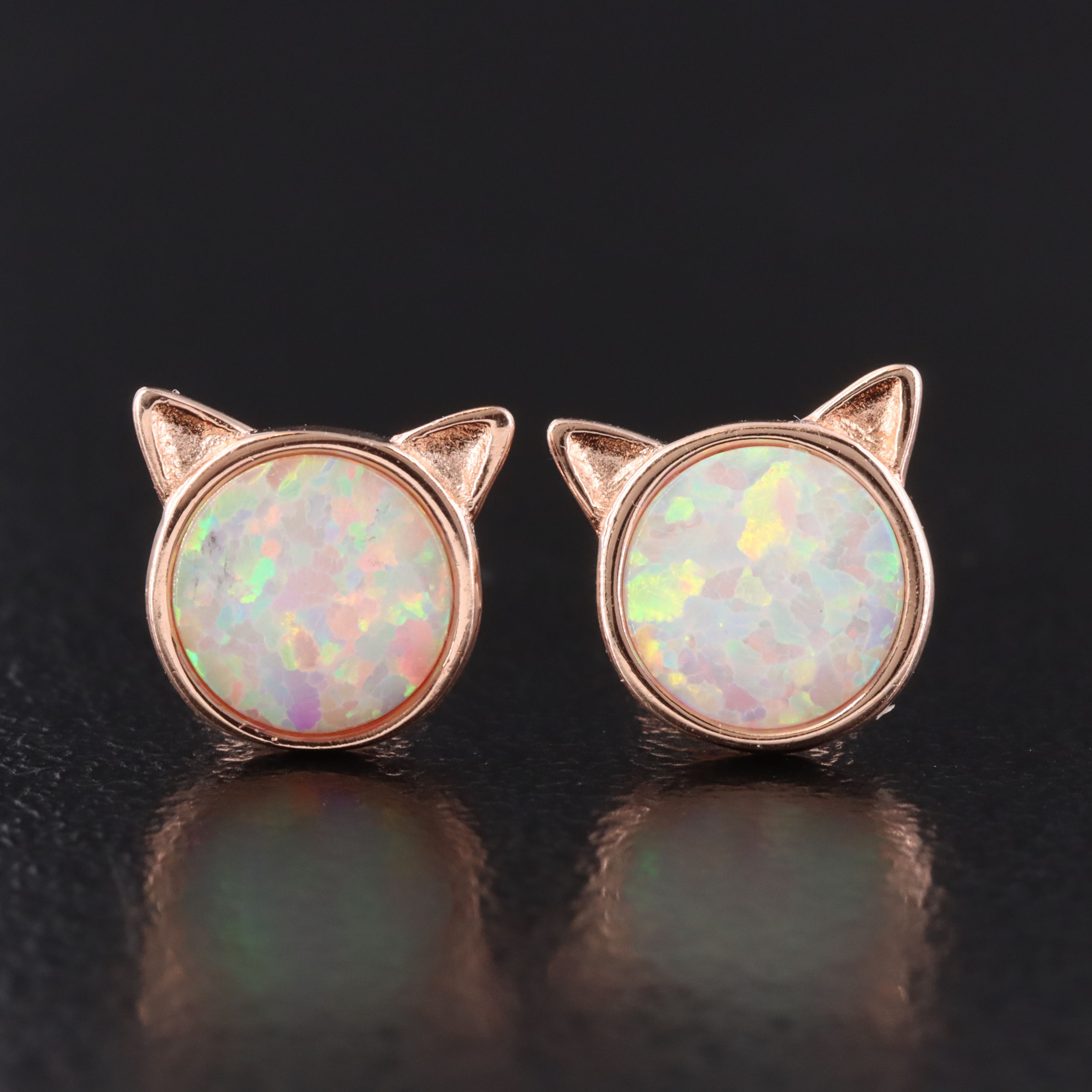 Sterling Opal Cat Stud Earrings