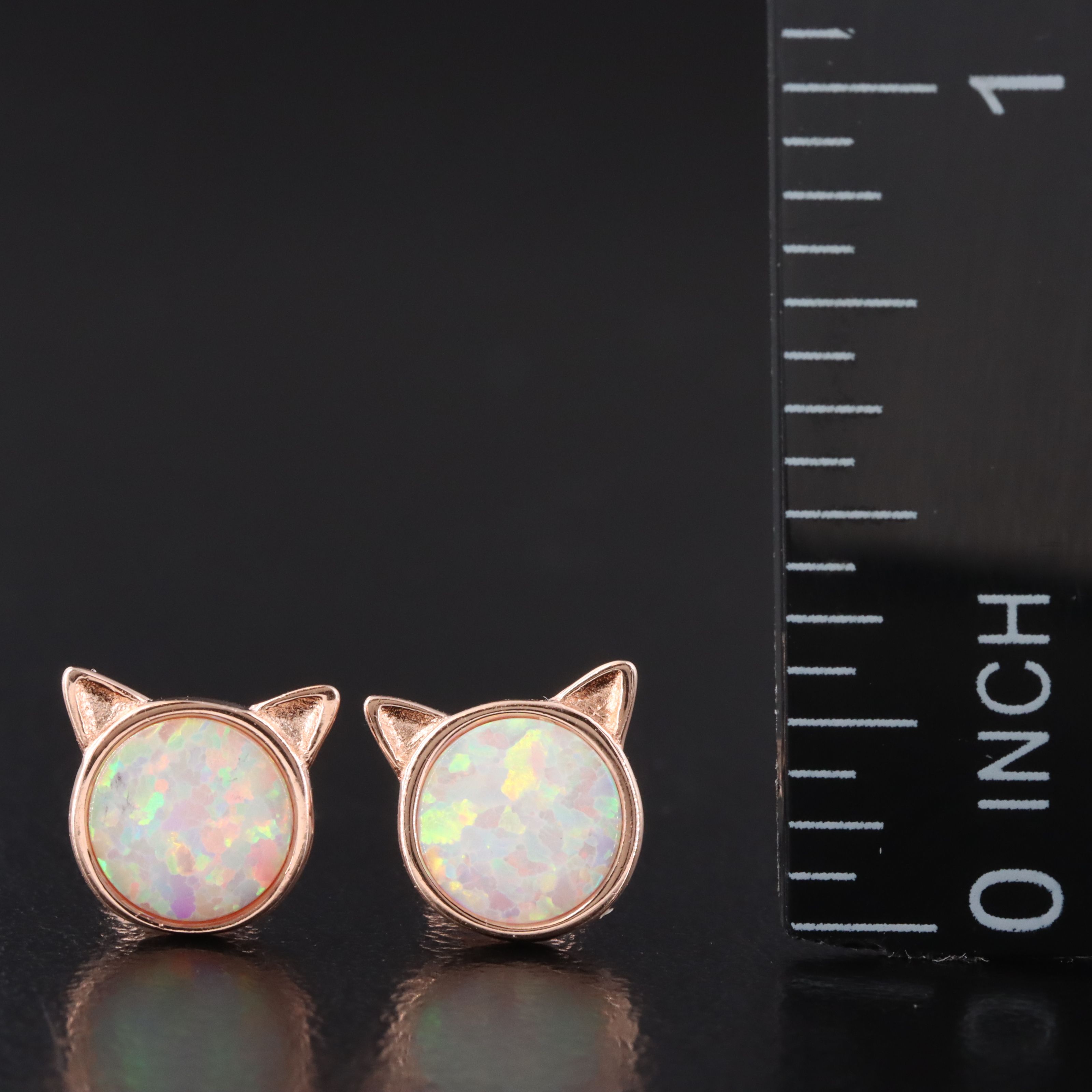 Sterling Opal Cat Stud Earrings