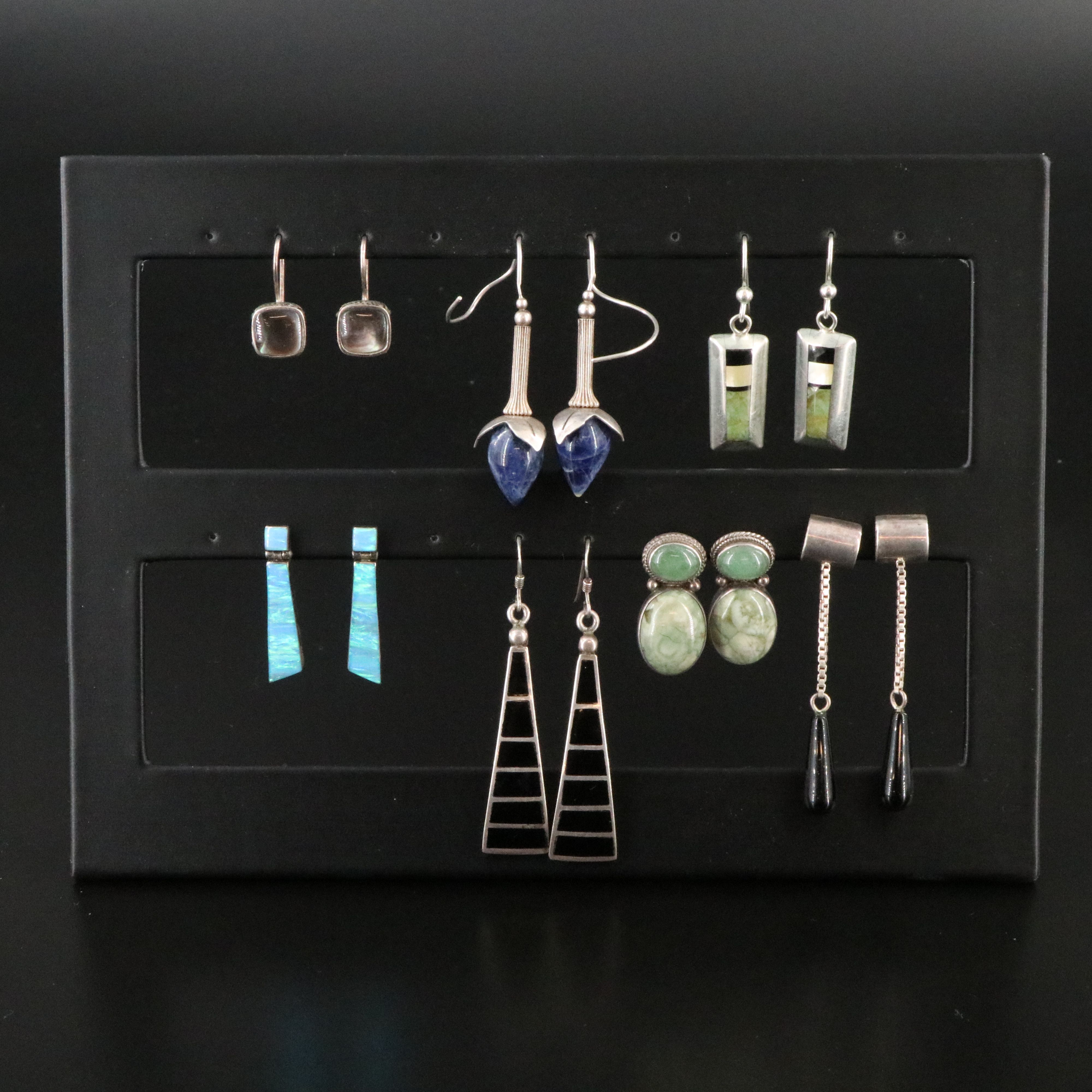 Sterling Earrings Including Artisan Made, Aventurine and Mother-of-Pearl