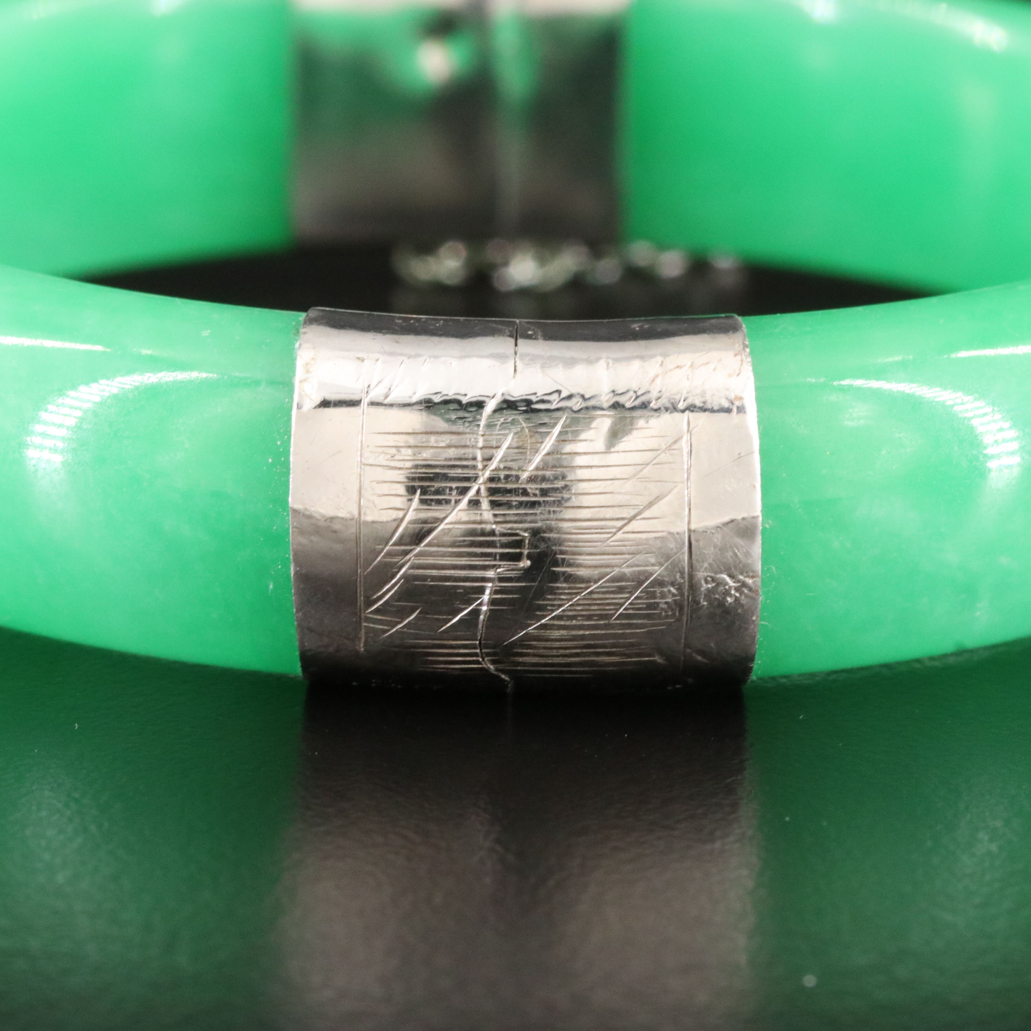 Sterling Hinged Jadeite Bangle Bracelet