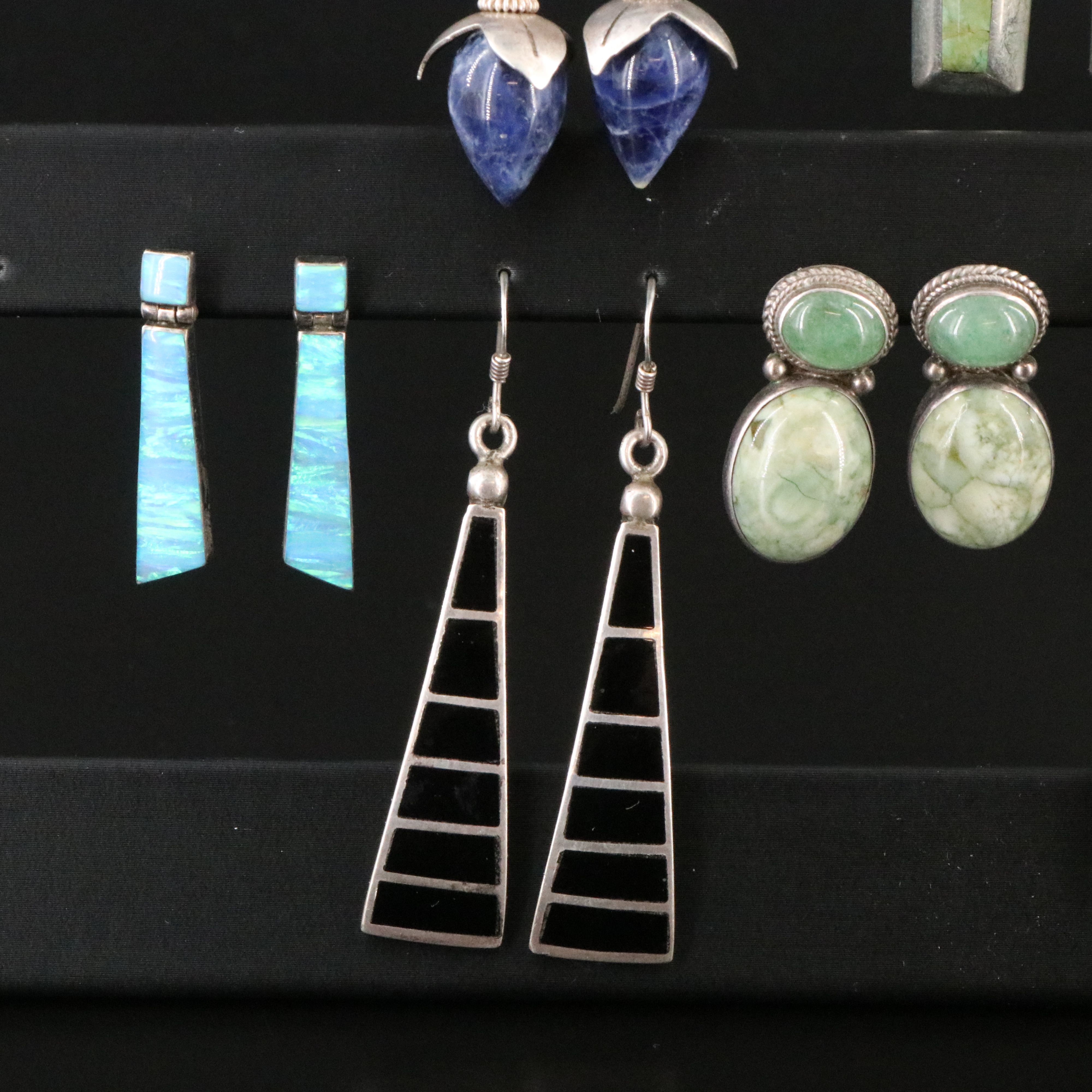 Sterling Earrings Including Artisan Made, Aventurine and Mother-of-Pearl