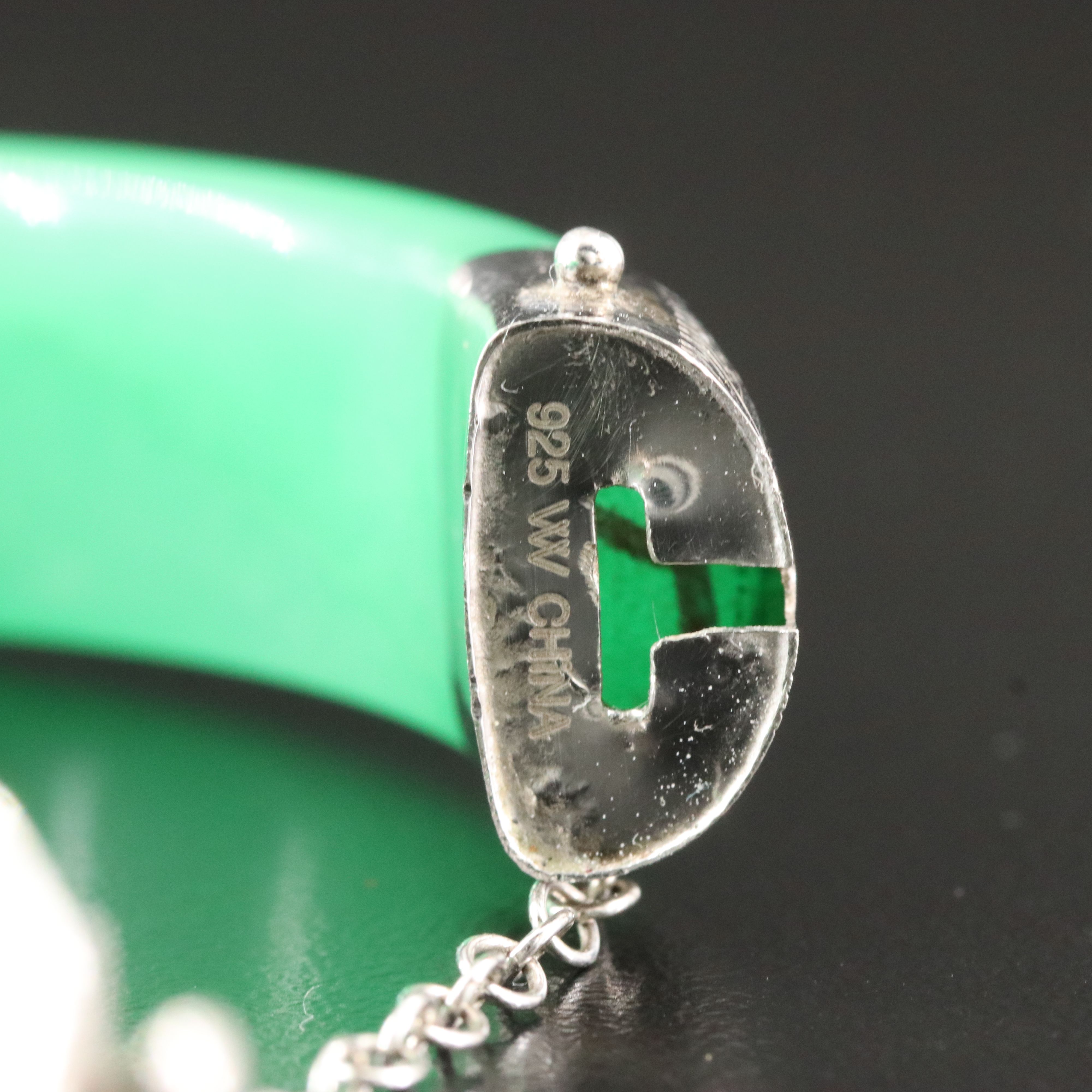 Sterling Hinged Jadeite Bangle Bracelet