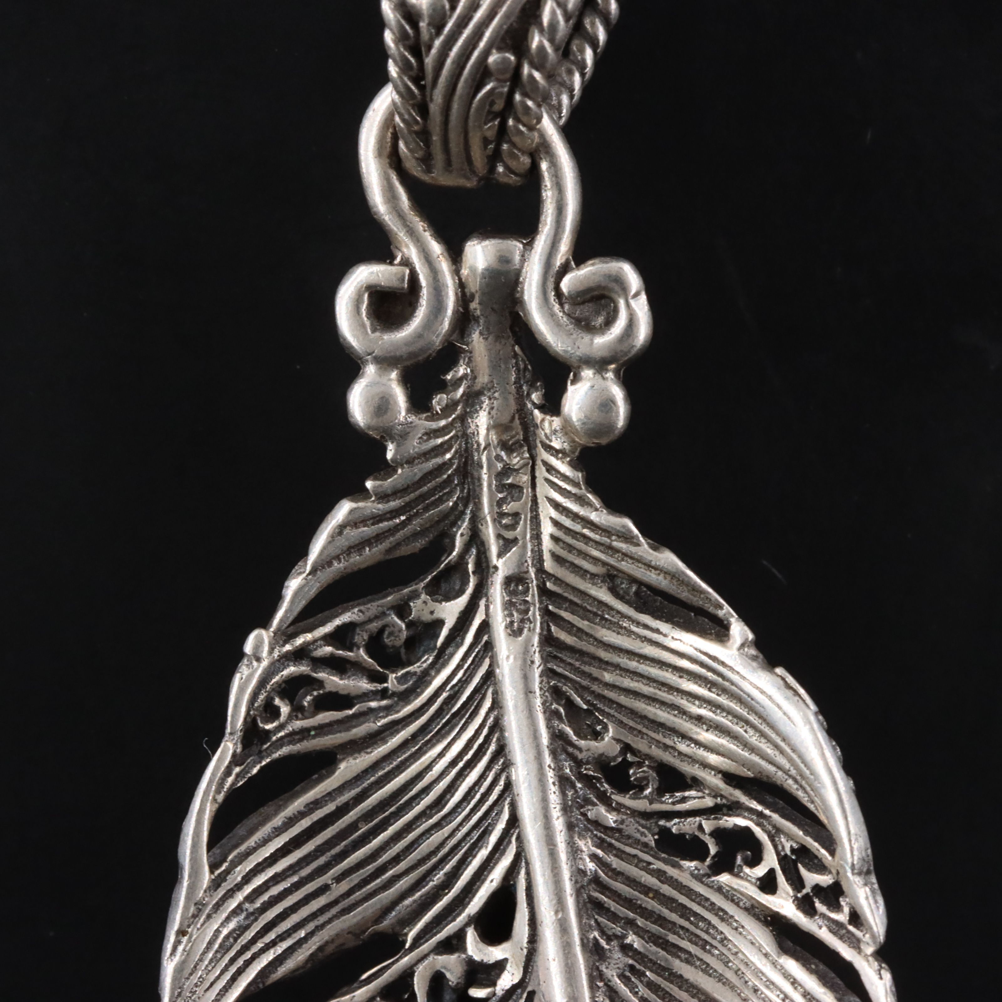 Sarda Sterling Turquoise Mosaic and Sapphire Feather Pendant