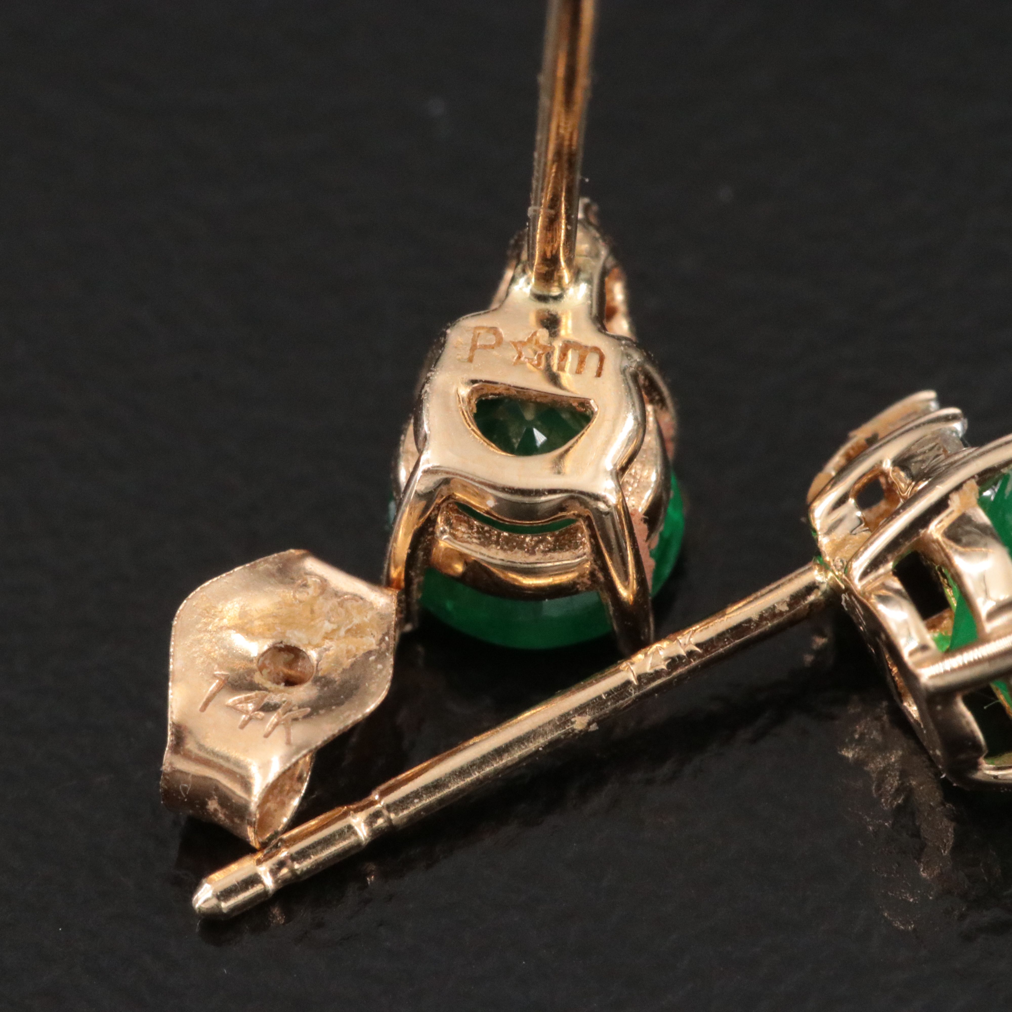 14K Emerald and Diamond Earrings