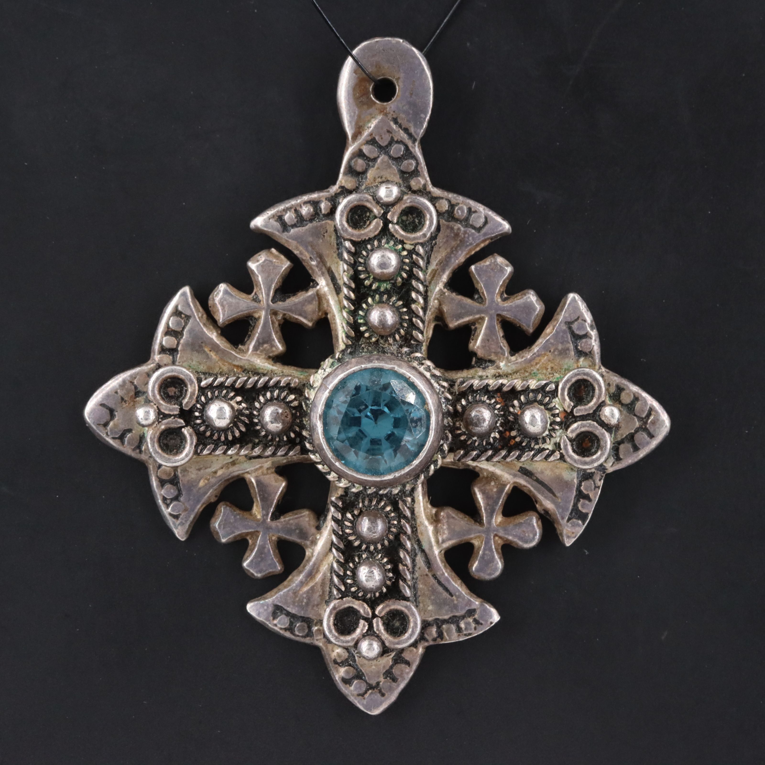 Sterling Spinel Jerusalem Cross Pendant