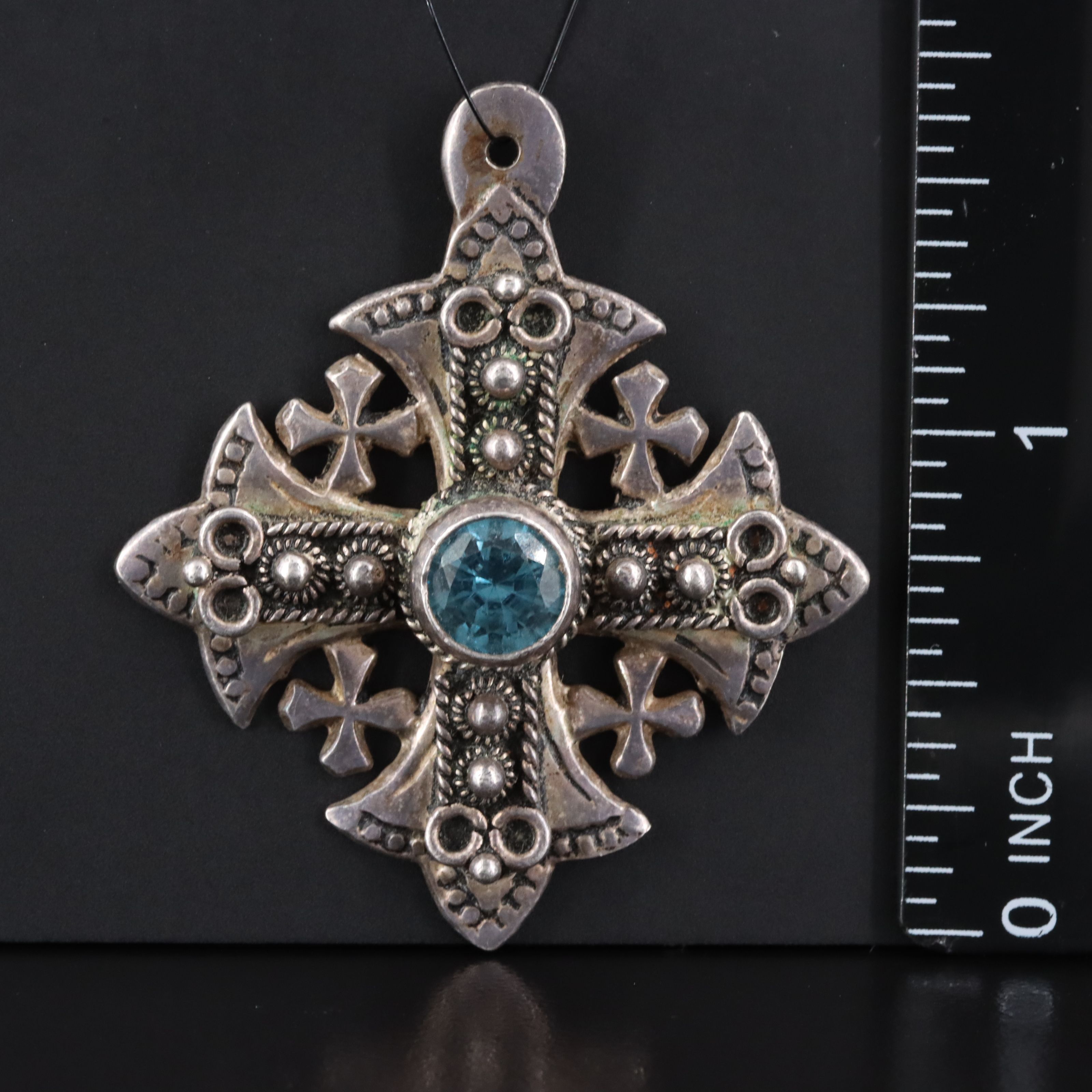 Sterling Spinel Jerusalem Cross Pendant