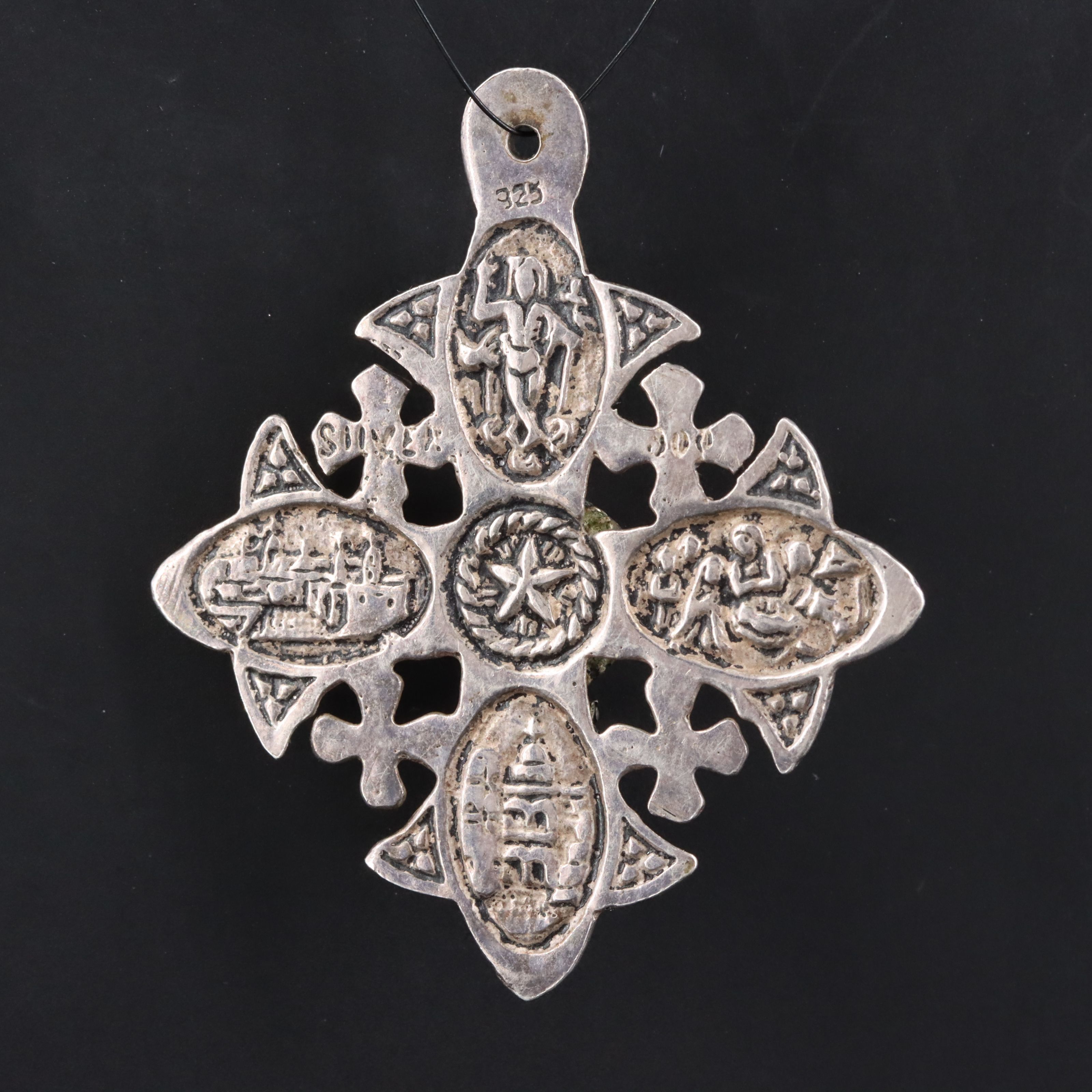 Sterling Spinel Jerusalem Cross Pendant