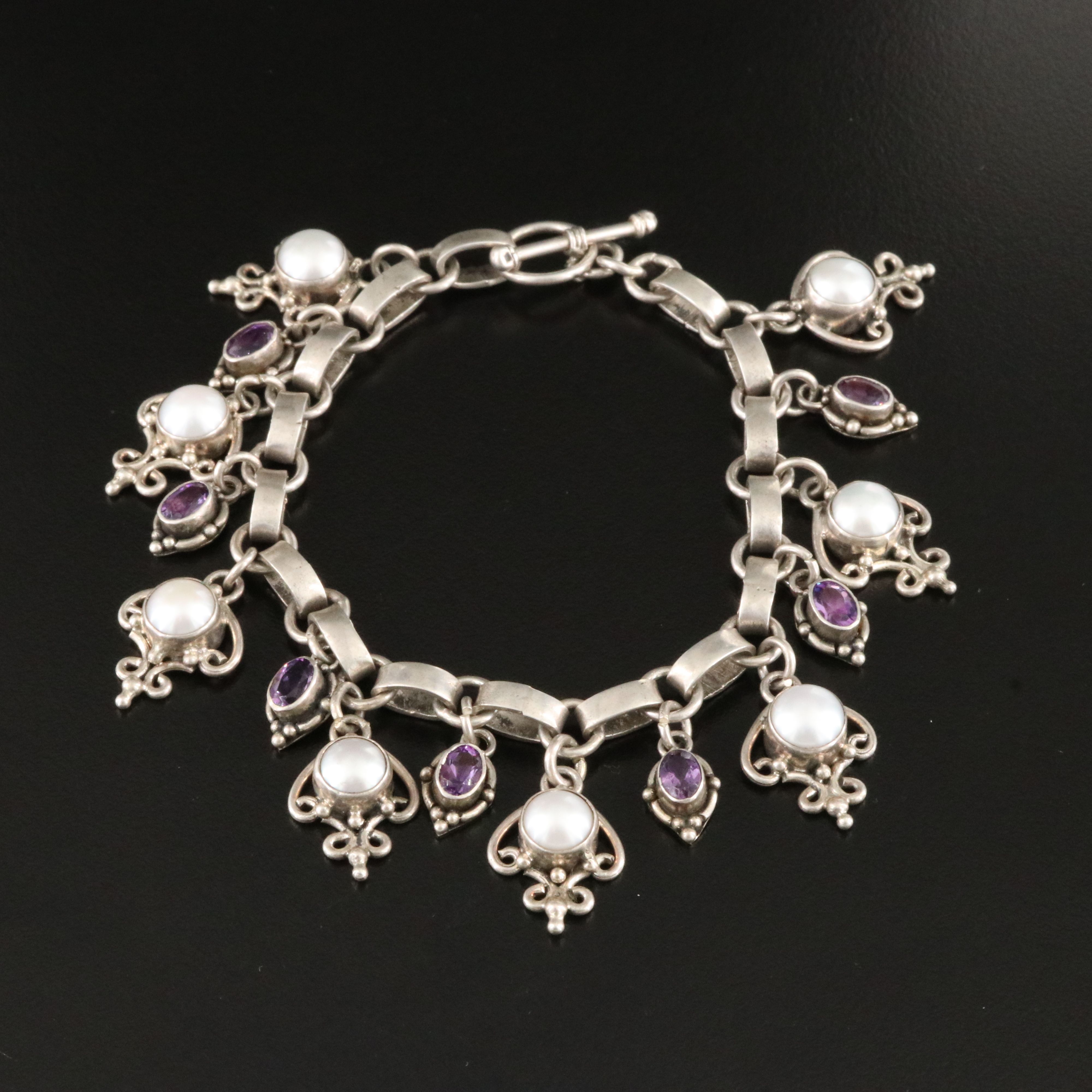 Sterling Pearl and Amethyst Fringe Bracelet