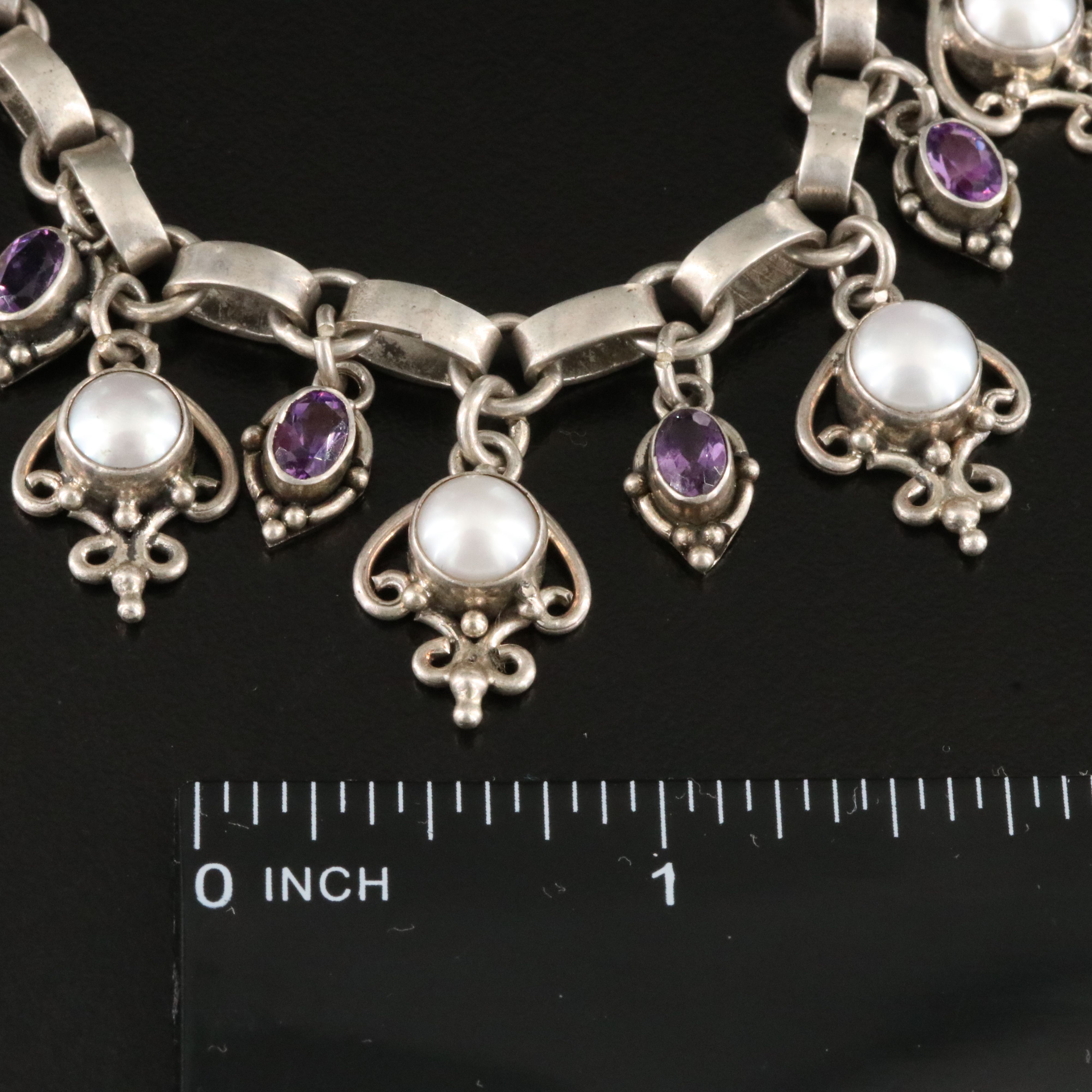 Sterling Pearl and Amethyst Fringe Bracelet