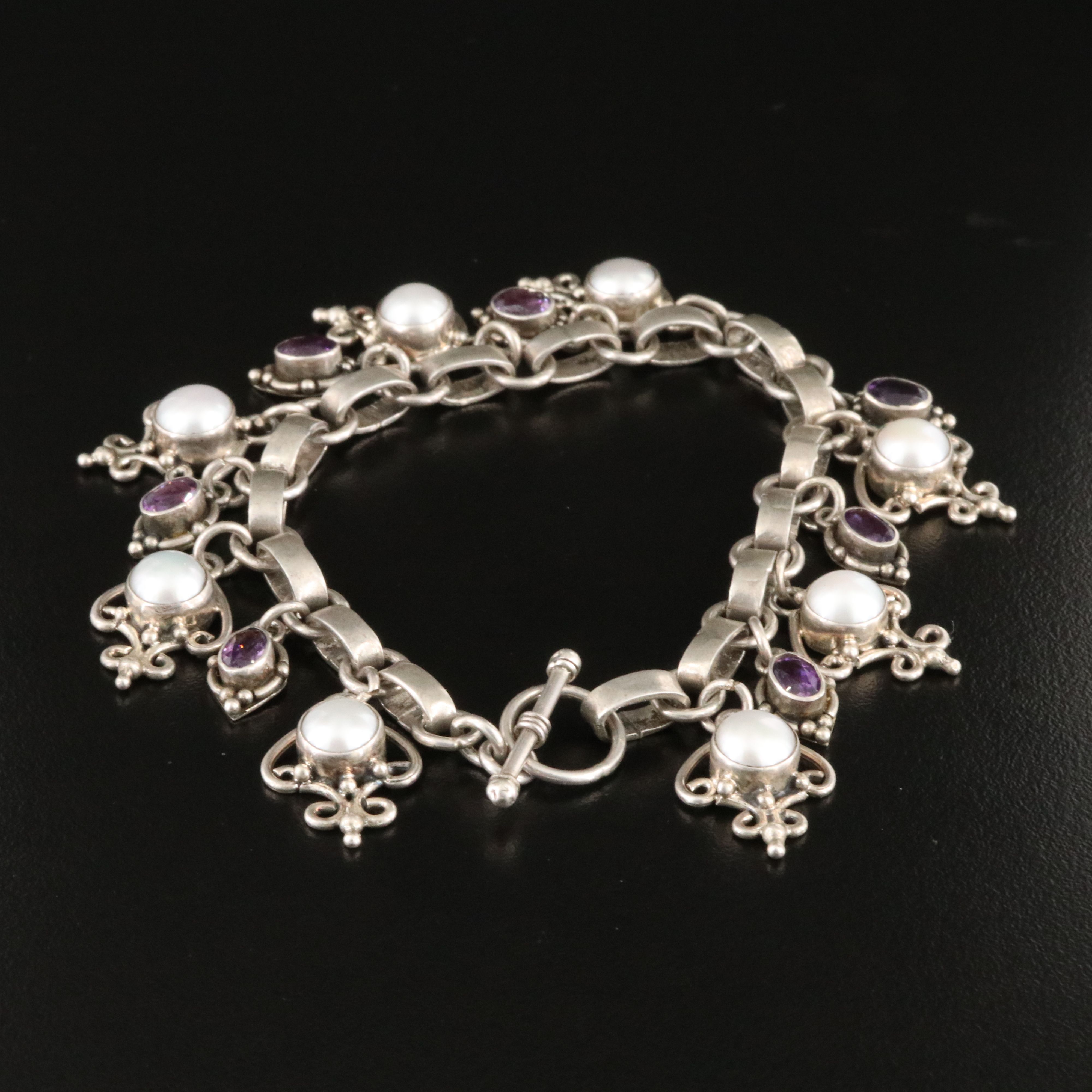 Sterling Pearl and Amethyst Fringe Bracelet