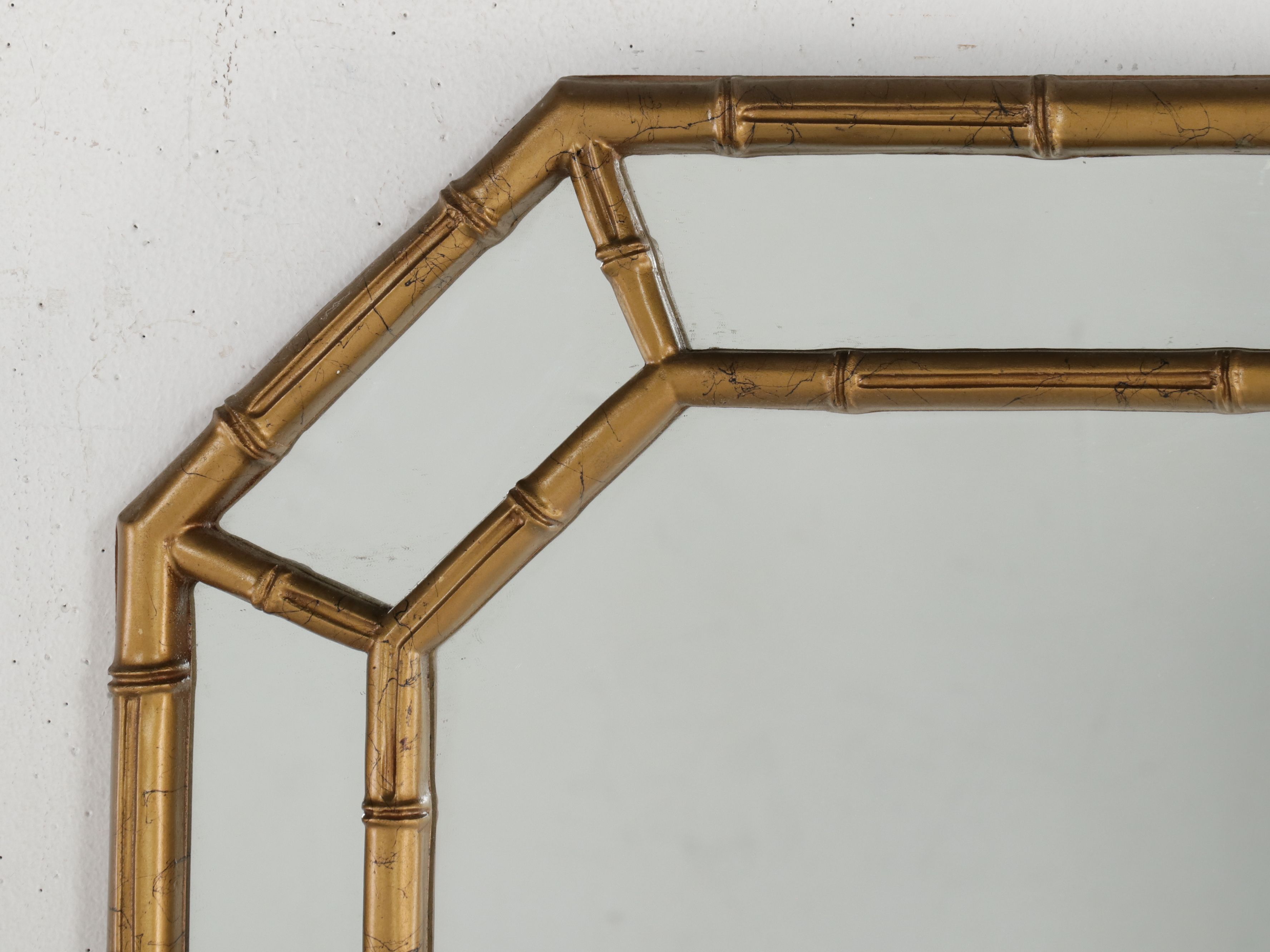 Gilded Faux Bamboo Turned Wall Mirror, Mid-20th Century