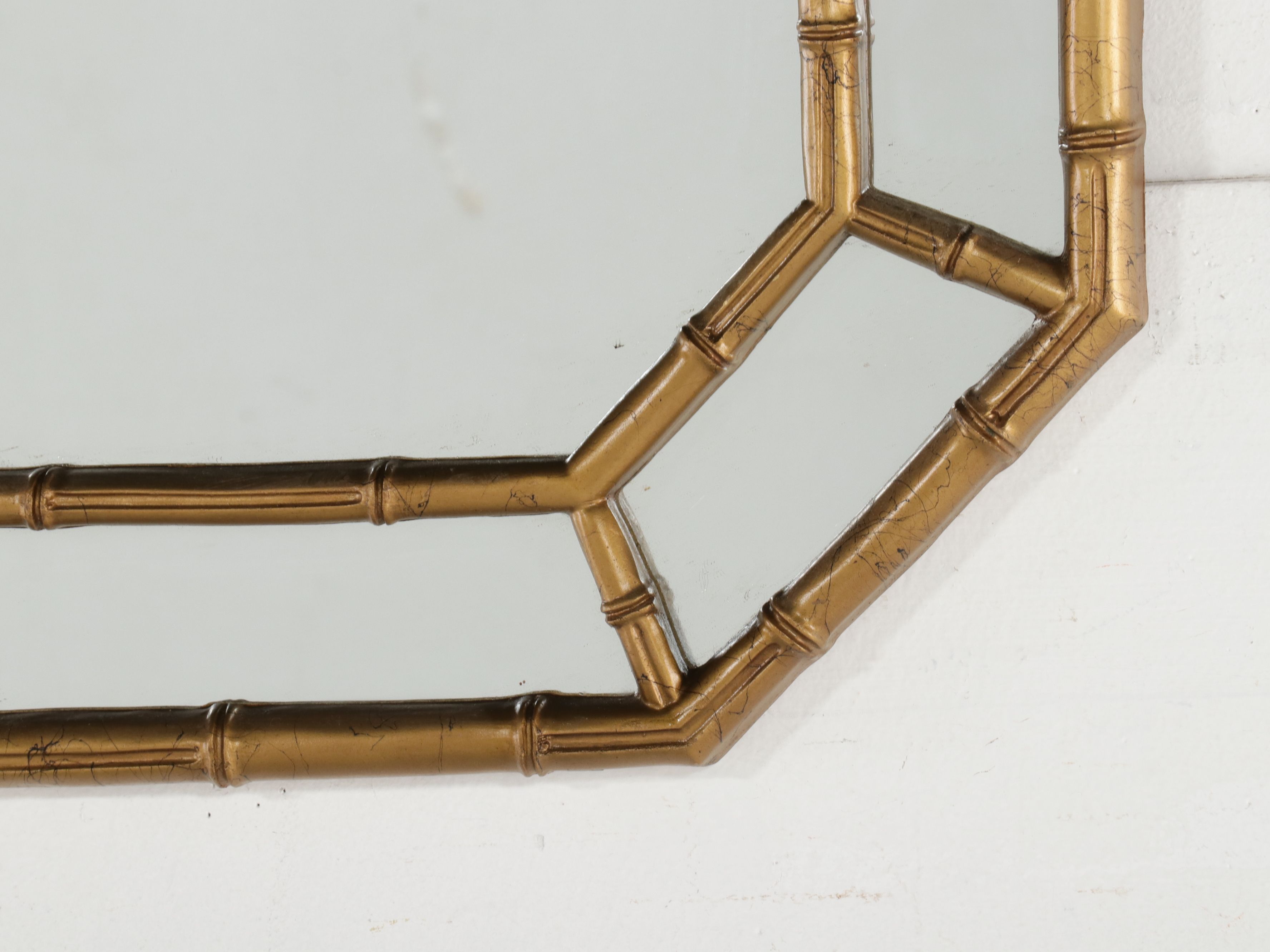 Gilded Faux Bamboo Turned Wall Mirror, Mid-20th Century
