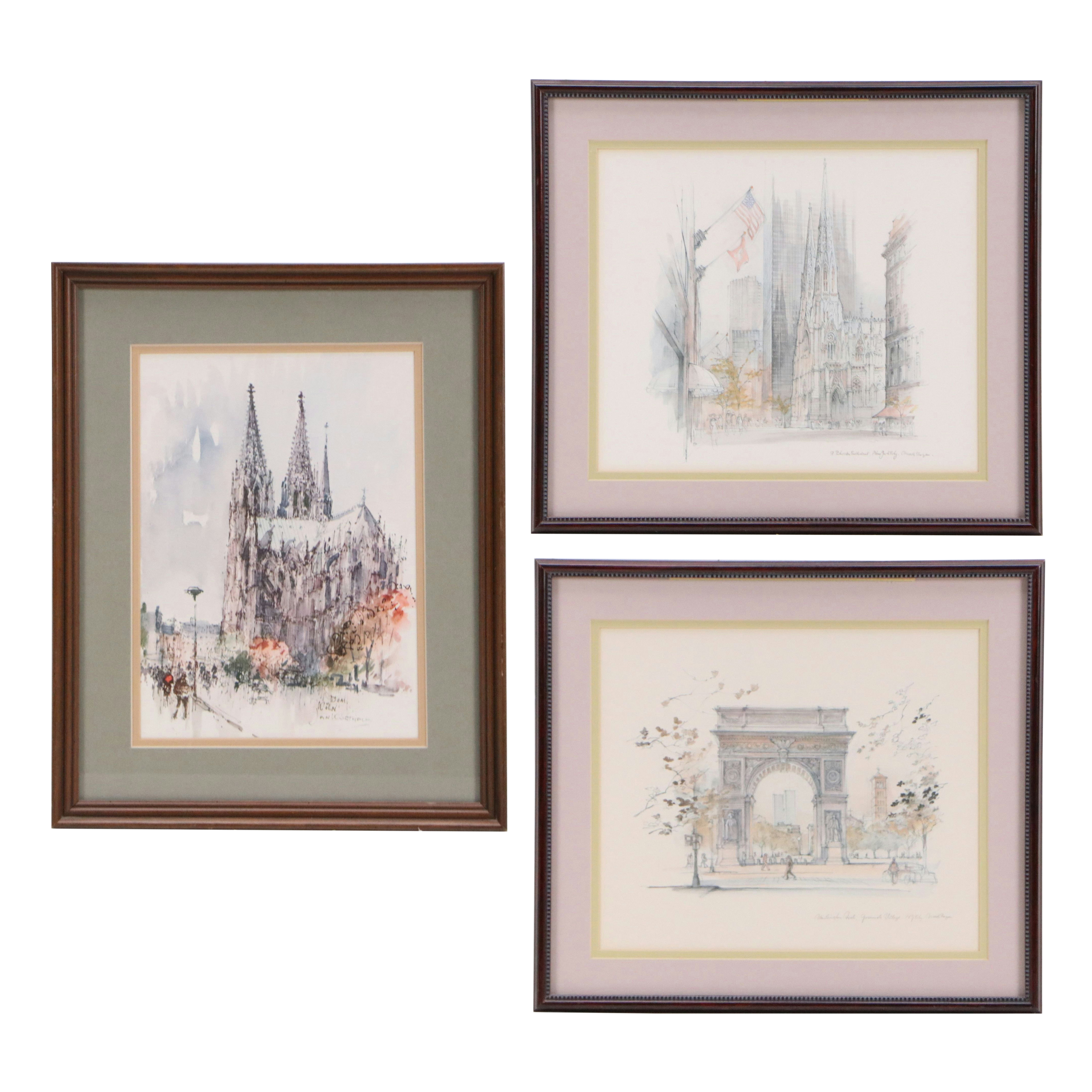 After Mads Stage and Jan Korthals Travel Sketch Offset Prints, Late 20th Century