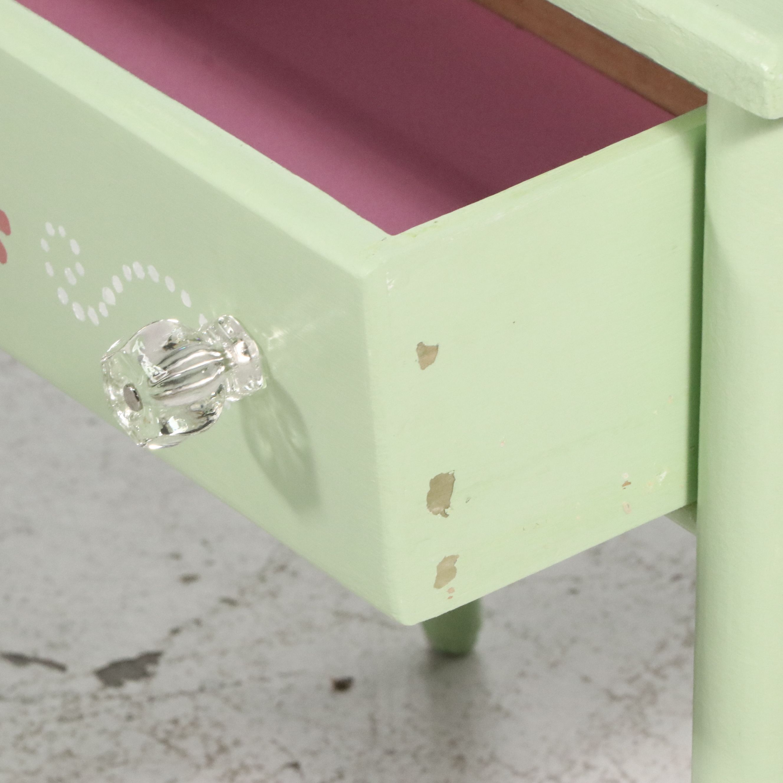 Child-Size Paint-Decorated Wood Vanity with Mirror and Matching Stool