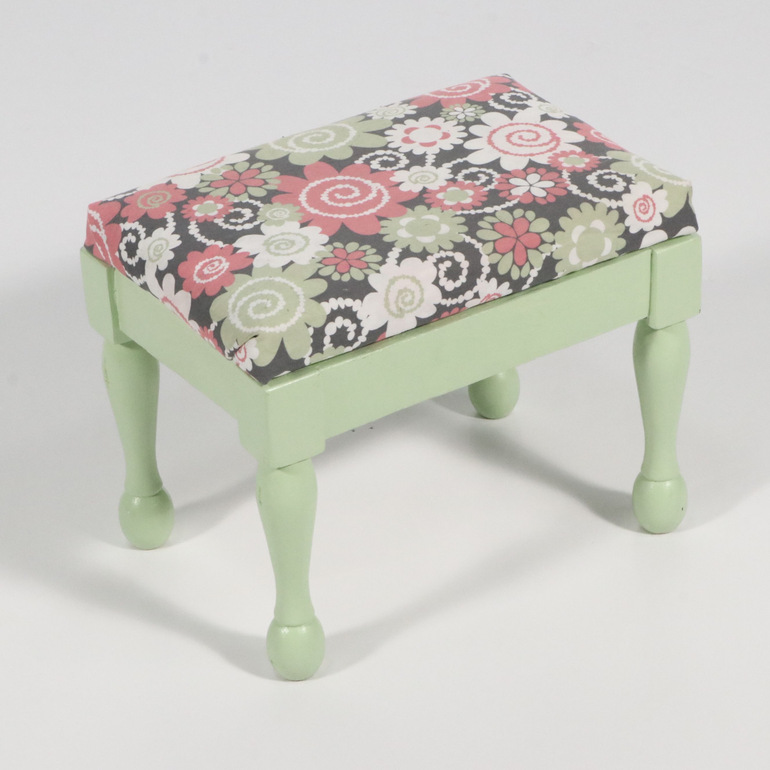 Child-Size Paint-Decorated Wood Vanity with Mirror and Matching Stool