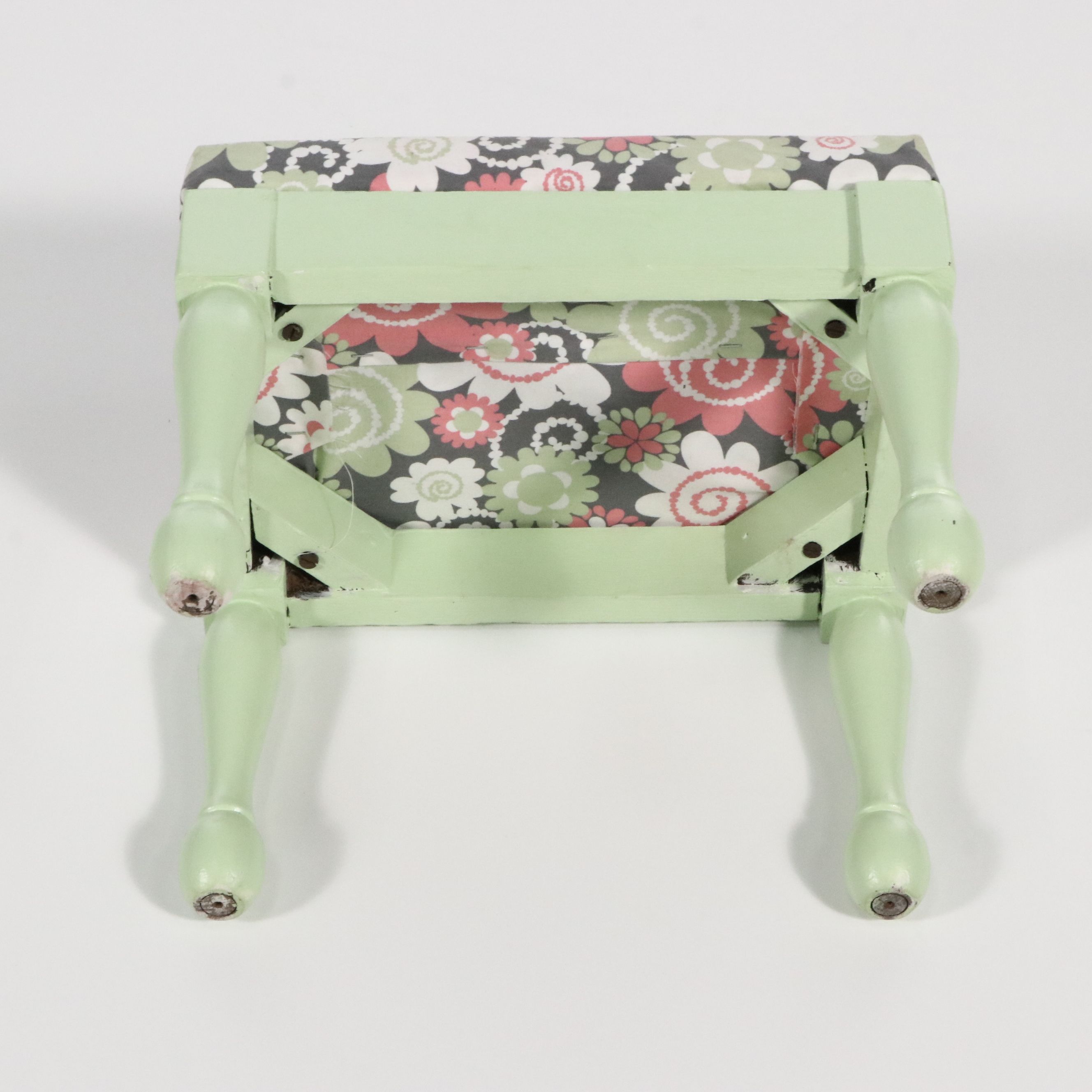 Child-Size Paint-Decorated Wood Vanity with Mirror and Matching Stool