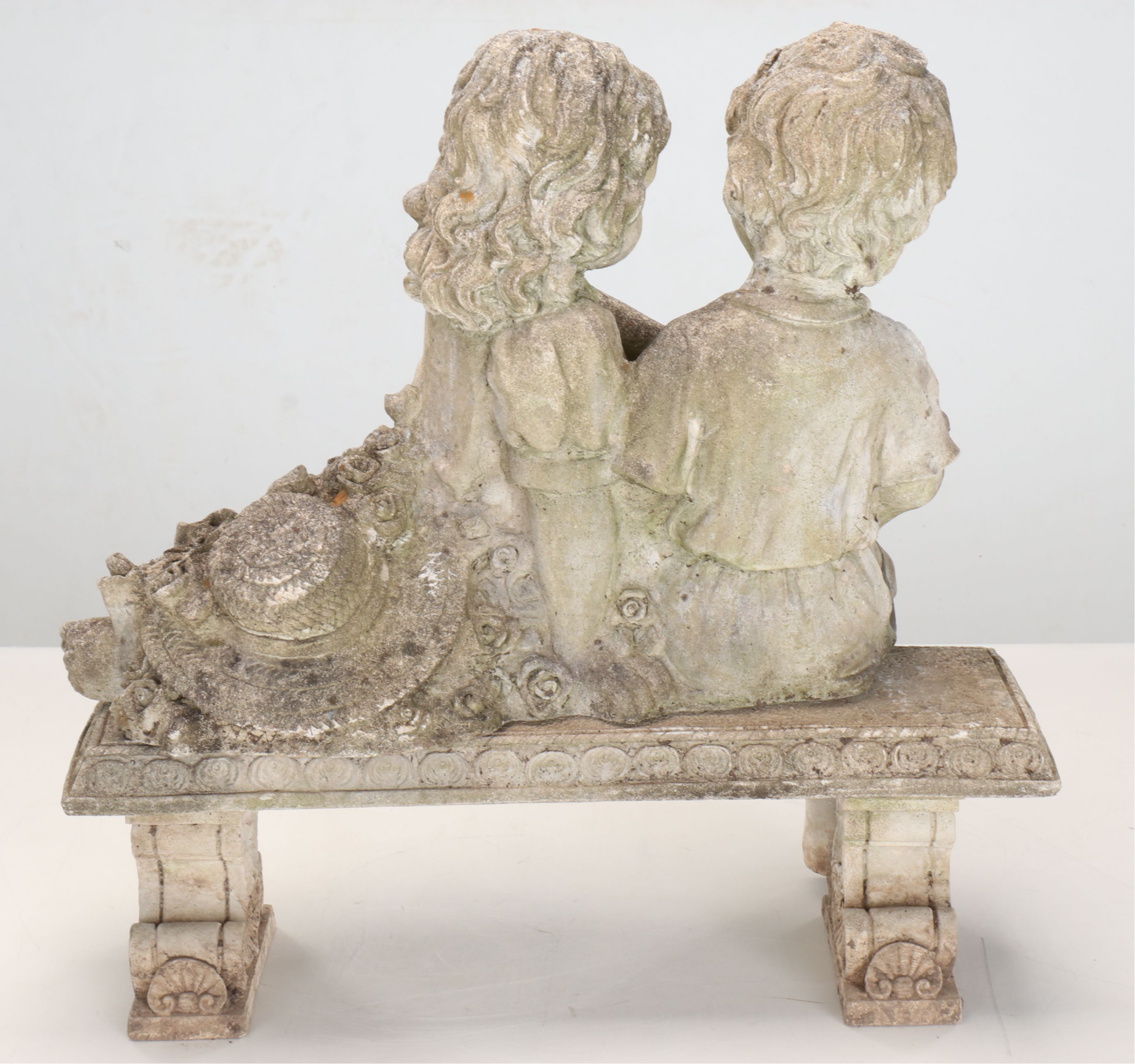 Children Reading Cast Concrete Garden Statue and Bench