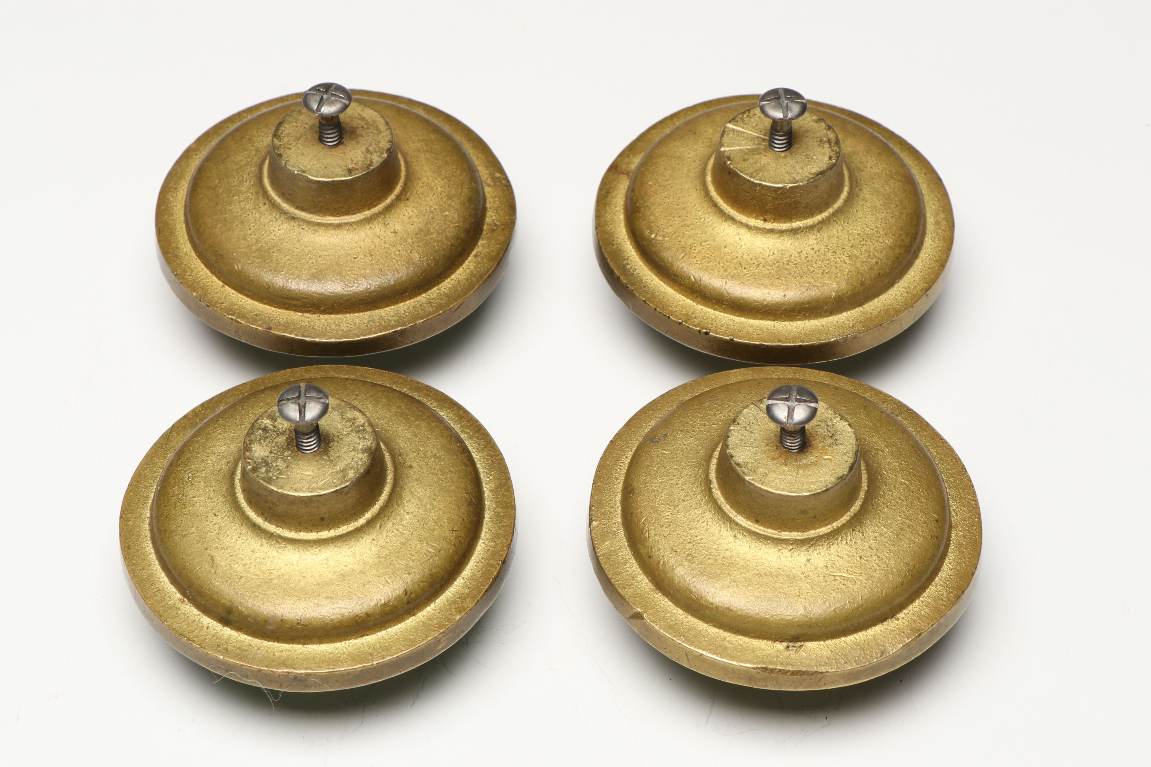 Set of Four Turquoise  Mosaic Brass Cabinet Knobs, Mid to Late 20th Century