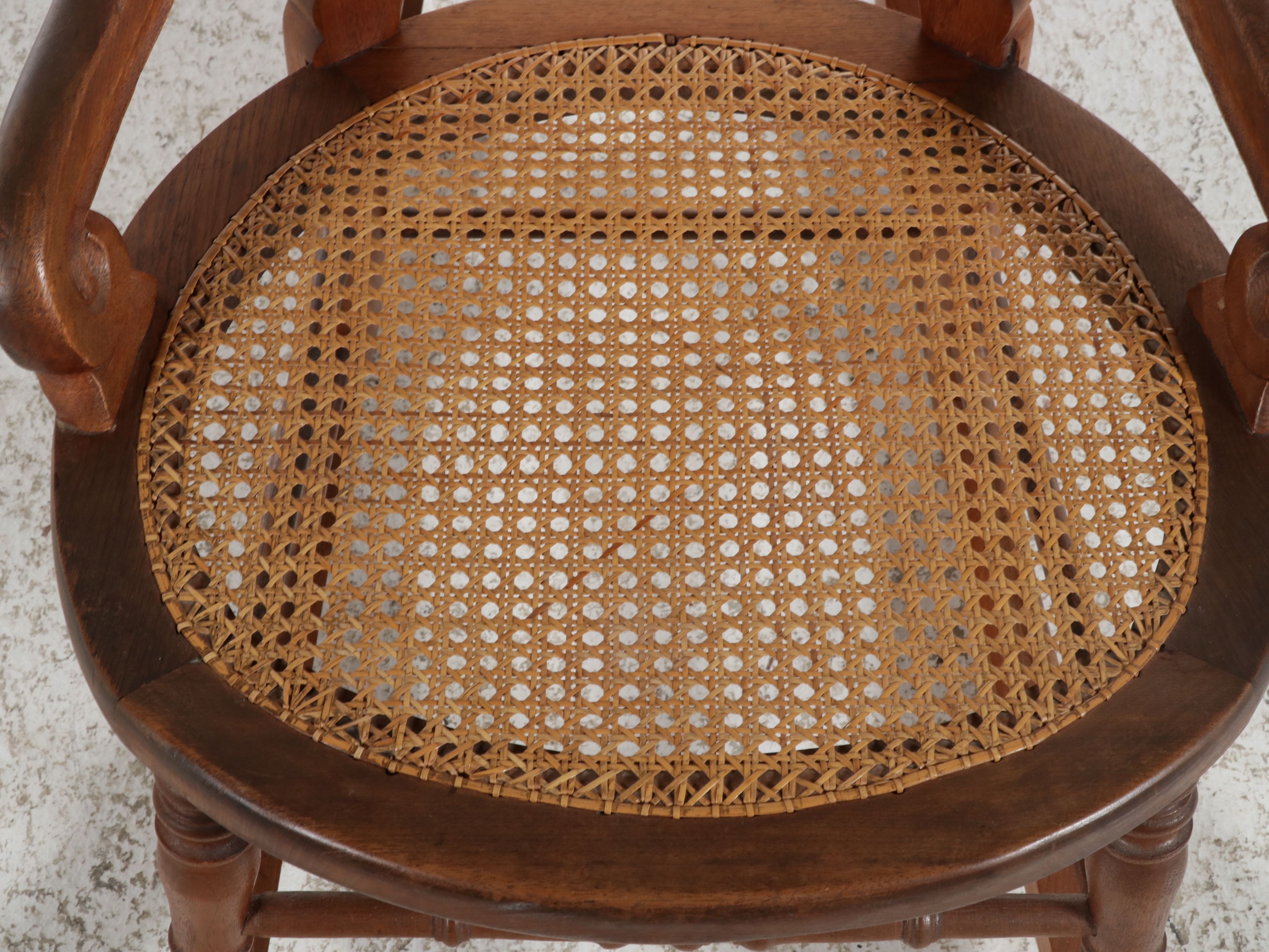 Victorian Walnut Rocking Chair with Caned Seat and Back, Late 19th Century